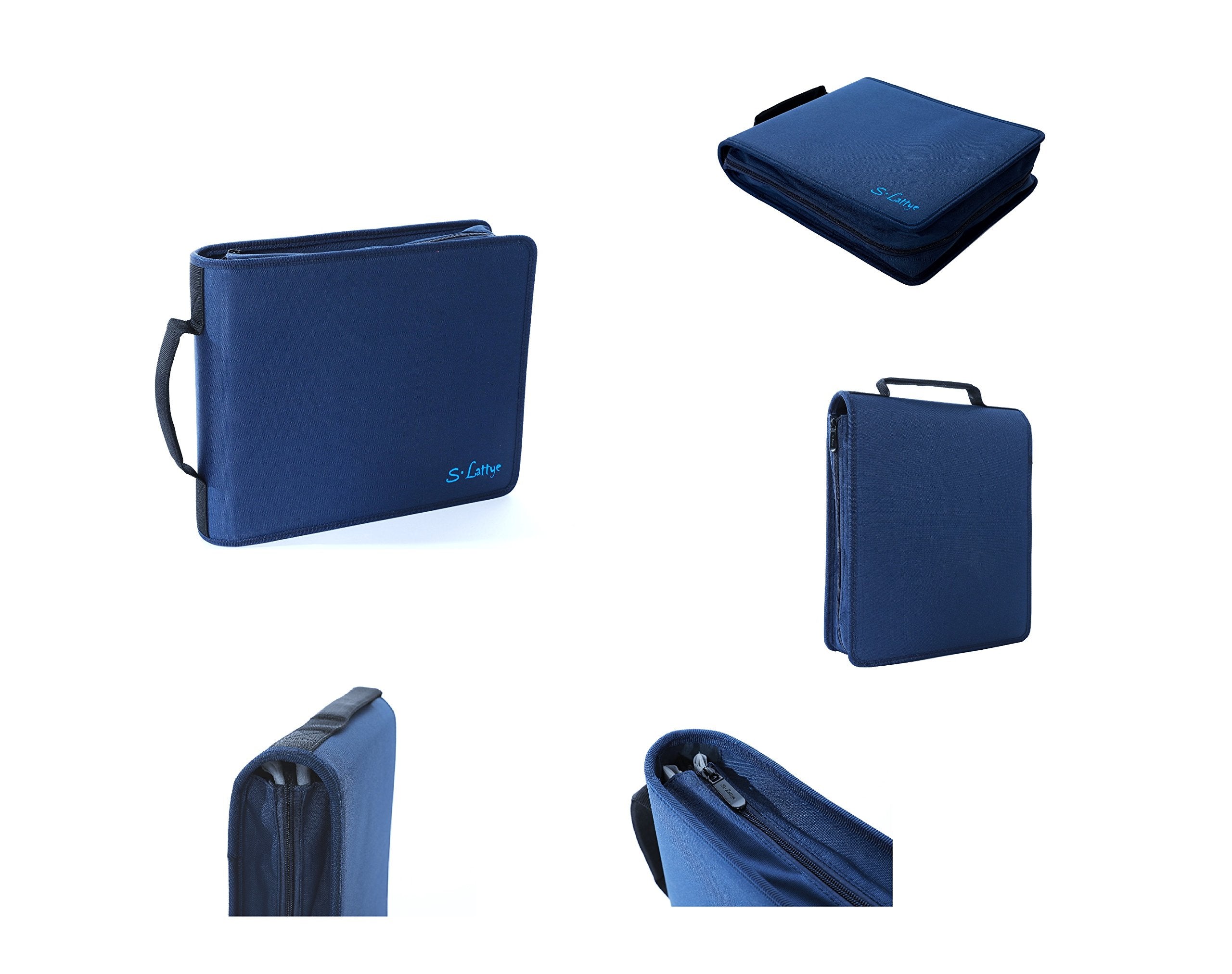 DVD CD Storage Case with Extra Wide Title Cover Pages for Blu Ray Movie Music Audio Media Disk (Portable Carrying Binder Holder Wallet Album Home Organizer)- Blue, 128 disk units, 64 booklet pockets