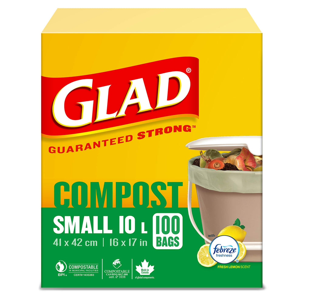 Glad 100% Compostable Bags - Small 10 Litres - Lemon scent 100 Compost Bags