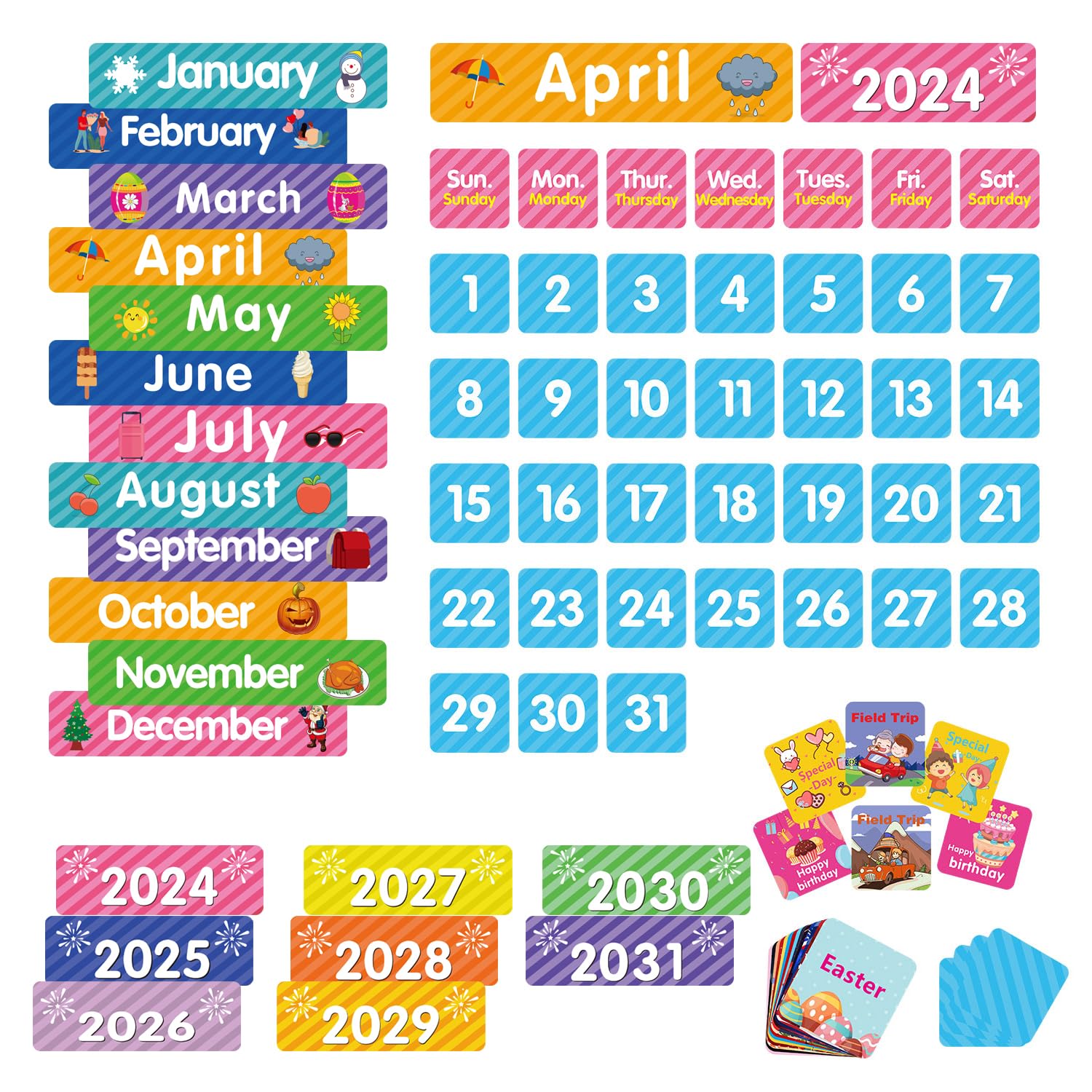REGELETO Large 44 Pockets Calendar Pocket Chart for Classroom with 85 Cards, Monthly Calendar and Weather Black Pocket Chart for Students Learning and Homeschool (25” X 24”)