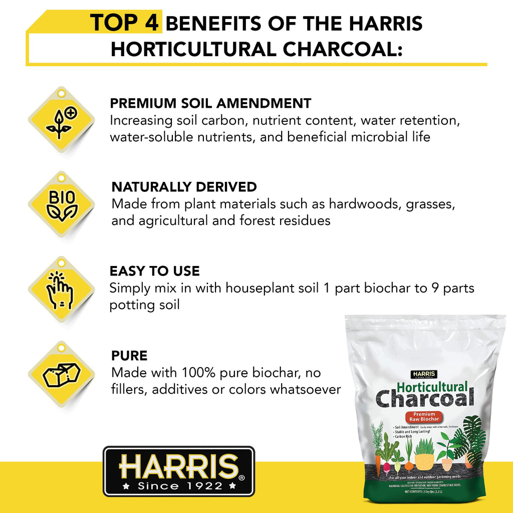 Harris Horticultural Charcoal, Premium Biochar Soil Amendment for Plants and Terrariums, 2qt