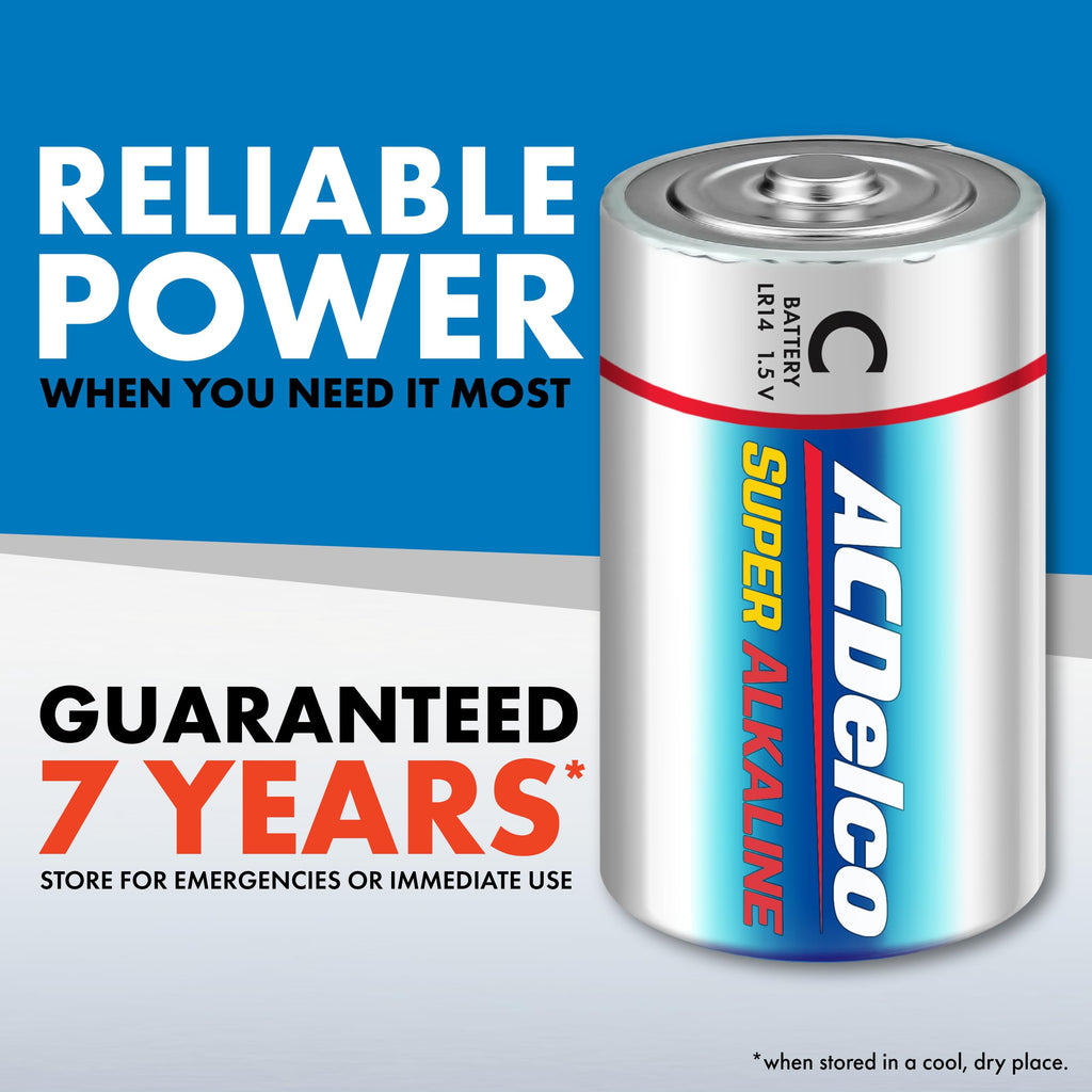 ACDelco 24-Count C Batteries, Maximum Power Super Alkaline Battery for Home and Office, 7-Year Shelf Life, Reclosable Packaging