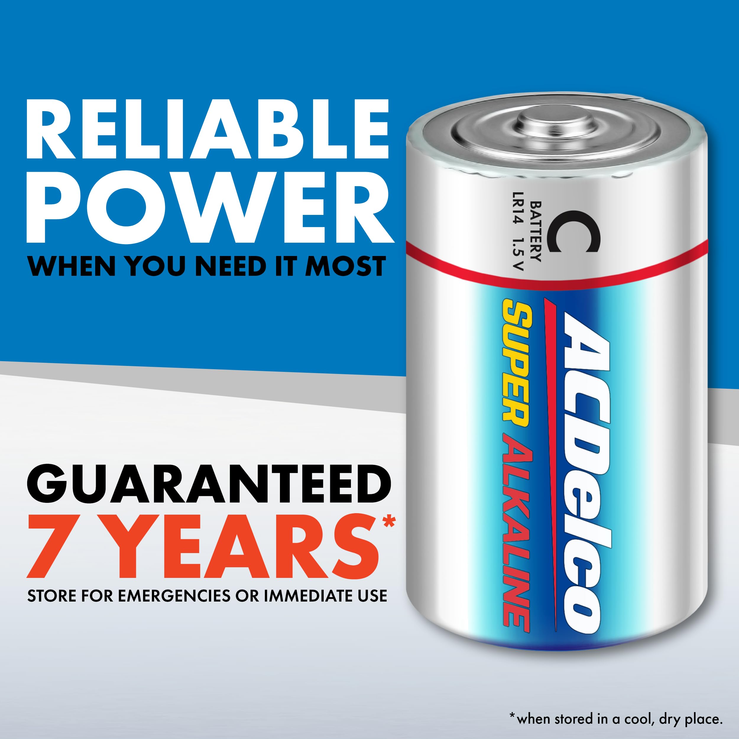 ACDelco 24-Count C Batteries, Maximum Power Super Alkaline Battery for Home and Office, 7-Year Shelf Life, Reclosable Packaging