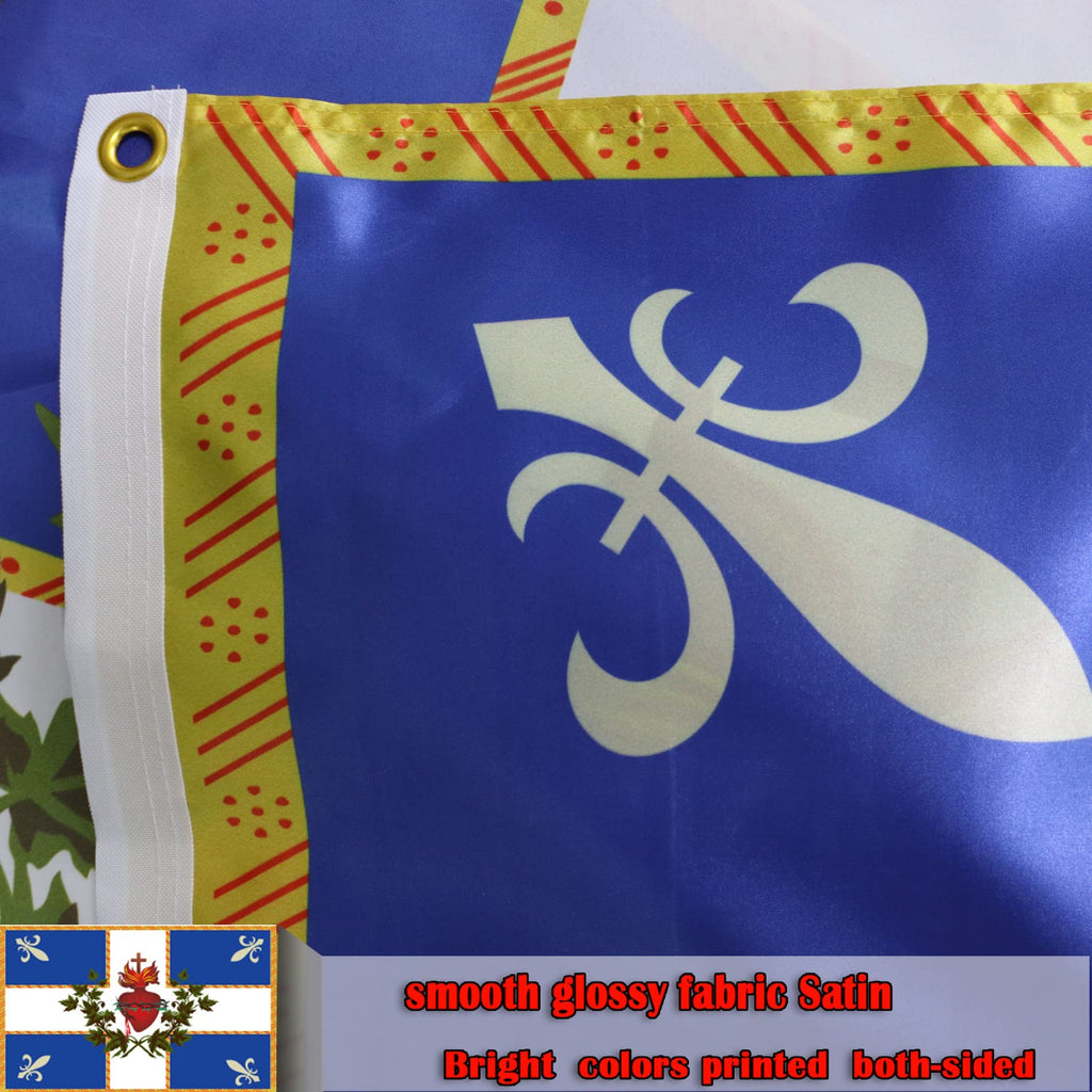 Double Sided Old Quebec Flag 3x5Ft, French Canadian Patriot Français Drapeau Carillon Sacré Coeur De Jésus Catholique RoiHouse Decoration Yard Garden Gift Banner