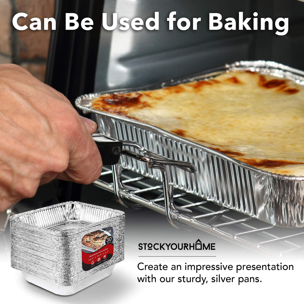 Stock Your Home Half Size Foil Pans 30 Pack - Tin Foil Pans Great for Cooking, Heating, Storing, Prepping Food