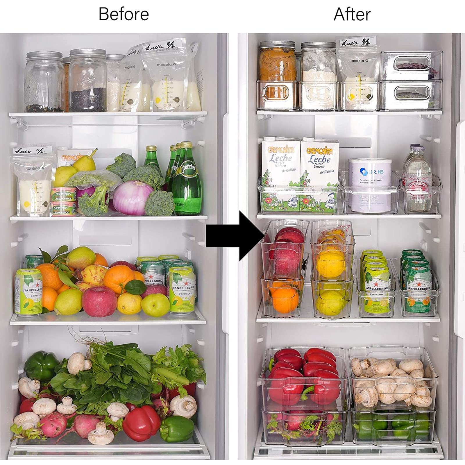 8 Pack Stackable Fridge Organizers, Clear Pantry Organizers and Storage Plastic Small Food Storage Bins Freezer Organizer Containers with Handle for Shelves Countertop Cabinet,10"L X 4"W X 3"H