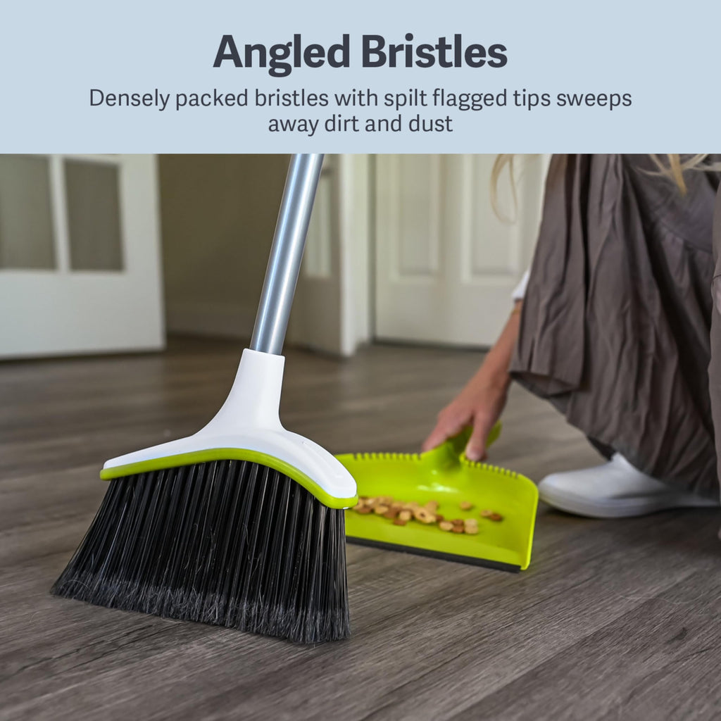 Casabella Basics Broom with Dustpan, Silver and Green, 2-Piece (8515620)