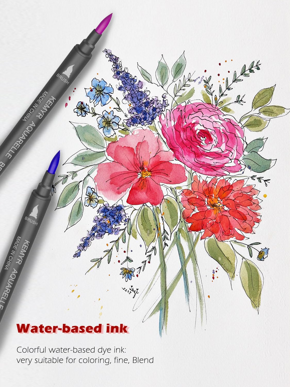 KEMYR Markers for Adult Coloring Books: 80 Colors Markers Set Dual Tips Fine & Brush Pens Water-Based Art Markers for Adults Drawing Sketching Bullet Journal Writing Lettering No bleeding