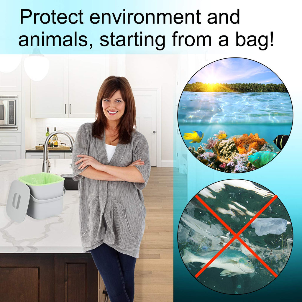 Aievrgad Biodegradable Trash bags 50PCS, 13Gallon/50L large Garbage bags/ For kitchen Bin. Bin Liner/Trash/rubbish Bags, 100% Recycled,Tough, degradable, Compost Bags for Food/household/garden
