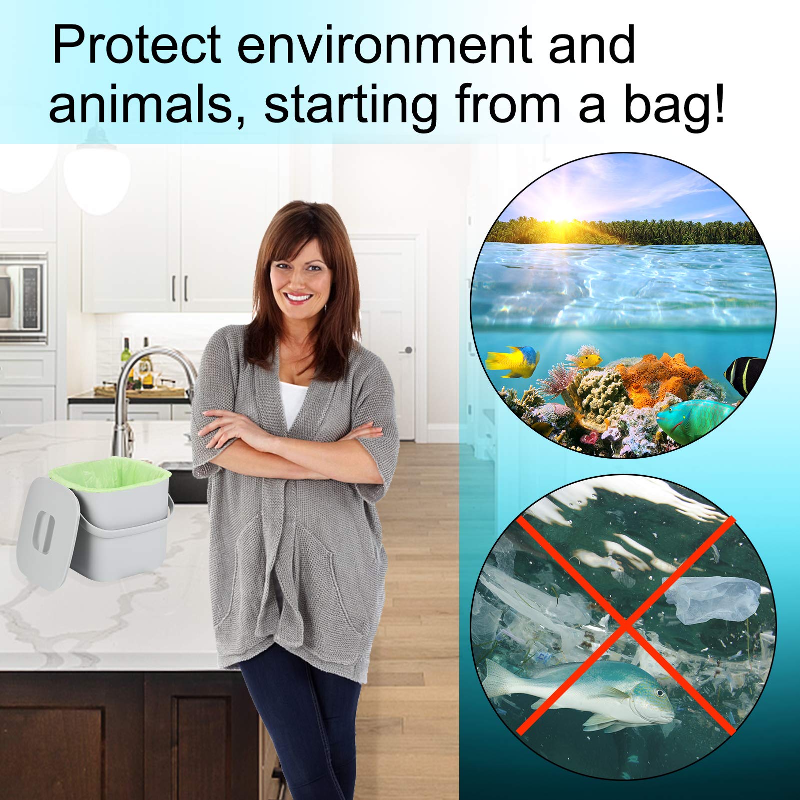 Aievrgad Biodegradable Trash bags 50PCS, 13Gallon/50L large Garbage bags/ For kitchen Bin. Bin Liner/Trash/rubbish Bags, 100% Recycled,Tough, degradable, Compost Bags for Food/household/garden