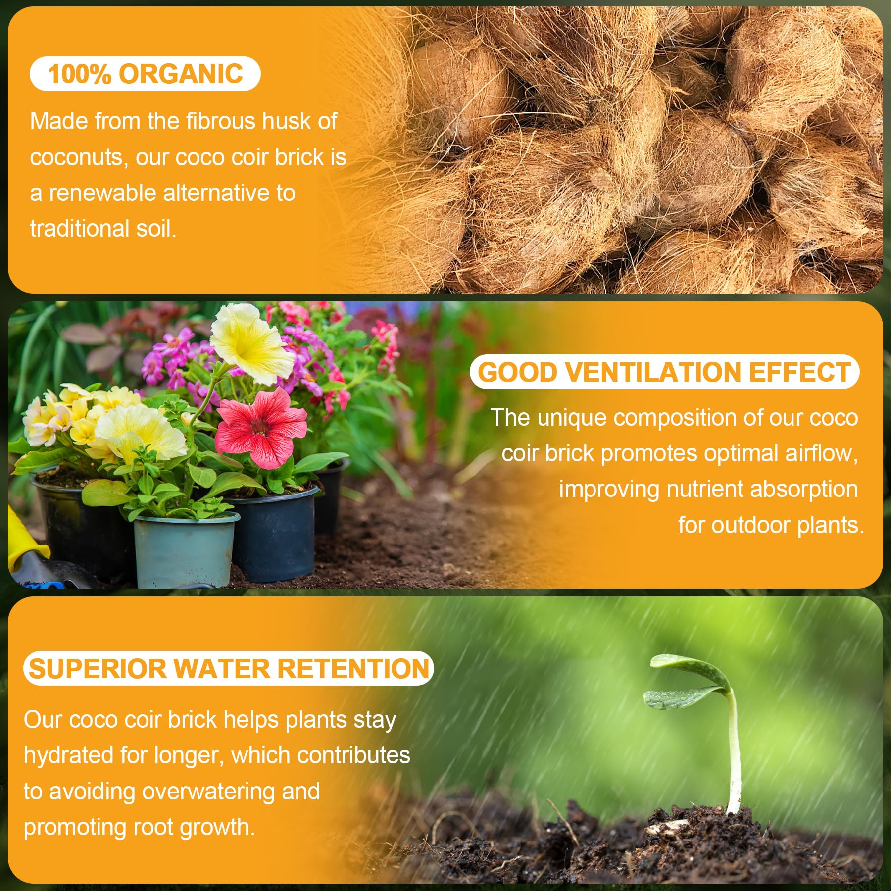 Organic Coco Coir 2 Pcs Compressed Coconut Coir Bricks Coconut Fiber Husk Substrate Mulch Coconut Bark Core Growing Medium Peat Moss Soil High Nutrition for Plants Gardening Seed Starting Soil Mix