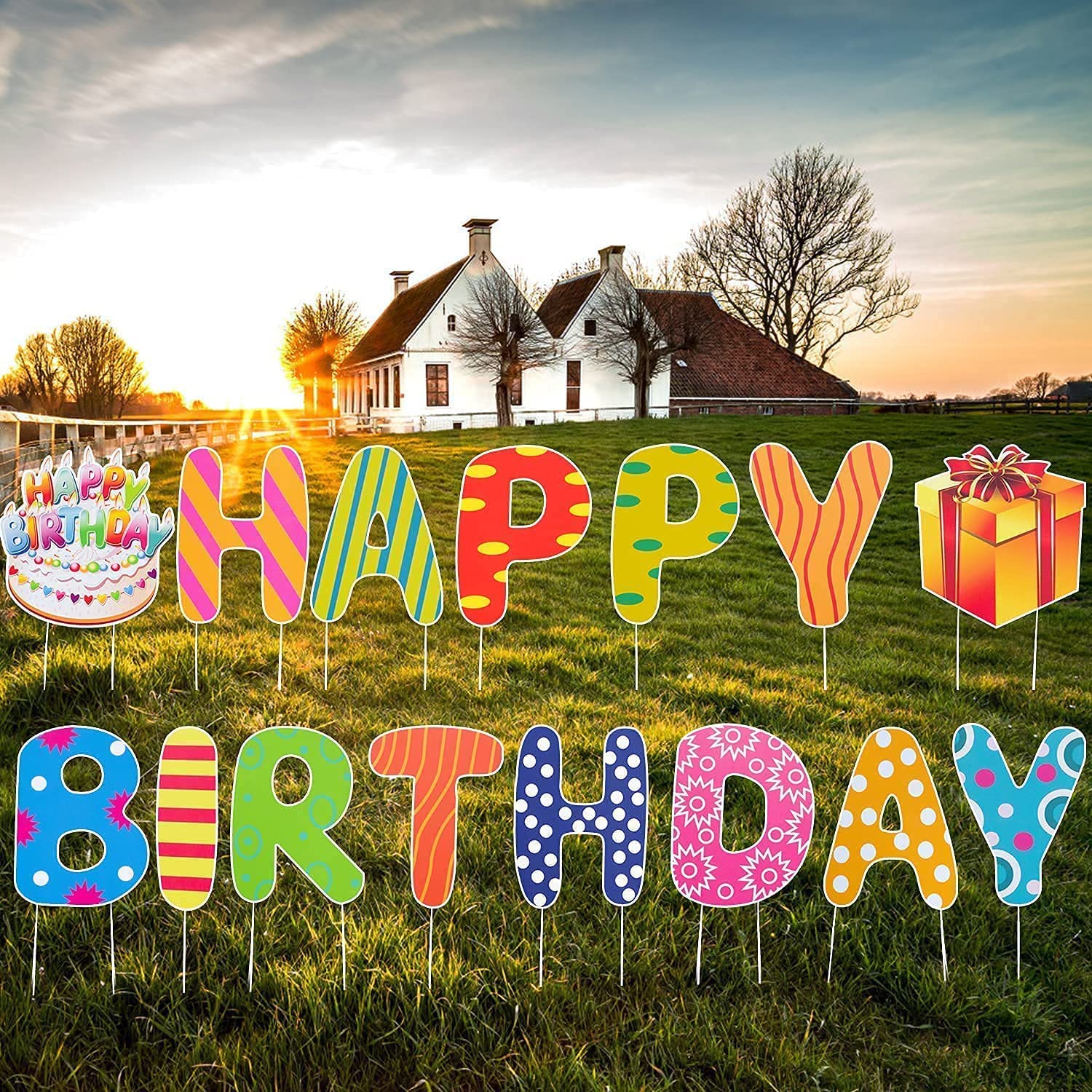 Dnifo Happy Birthday Yard Sign, Super Big Size - Bright and Colorful Happy Birthday Solidee Lawn Letters Yard Sign with Stakes, Perfect Outdoor Waterproof Birthday Party Decorations