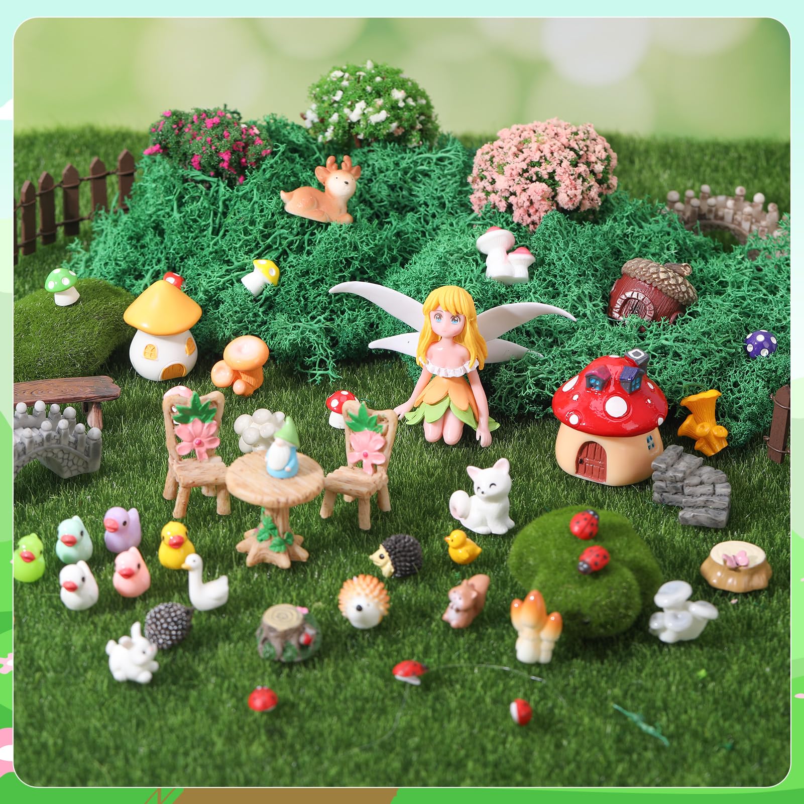 Jspupifip 55 Pcs Miniature Fairy Garden Accessories with Fairy Garden Animals Figurines Supplies Micro Landscape Ornaments Kit for Outdoor House Decor Plant Bonsai Decoration