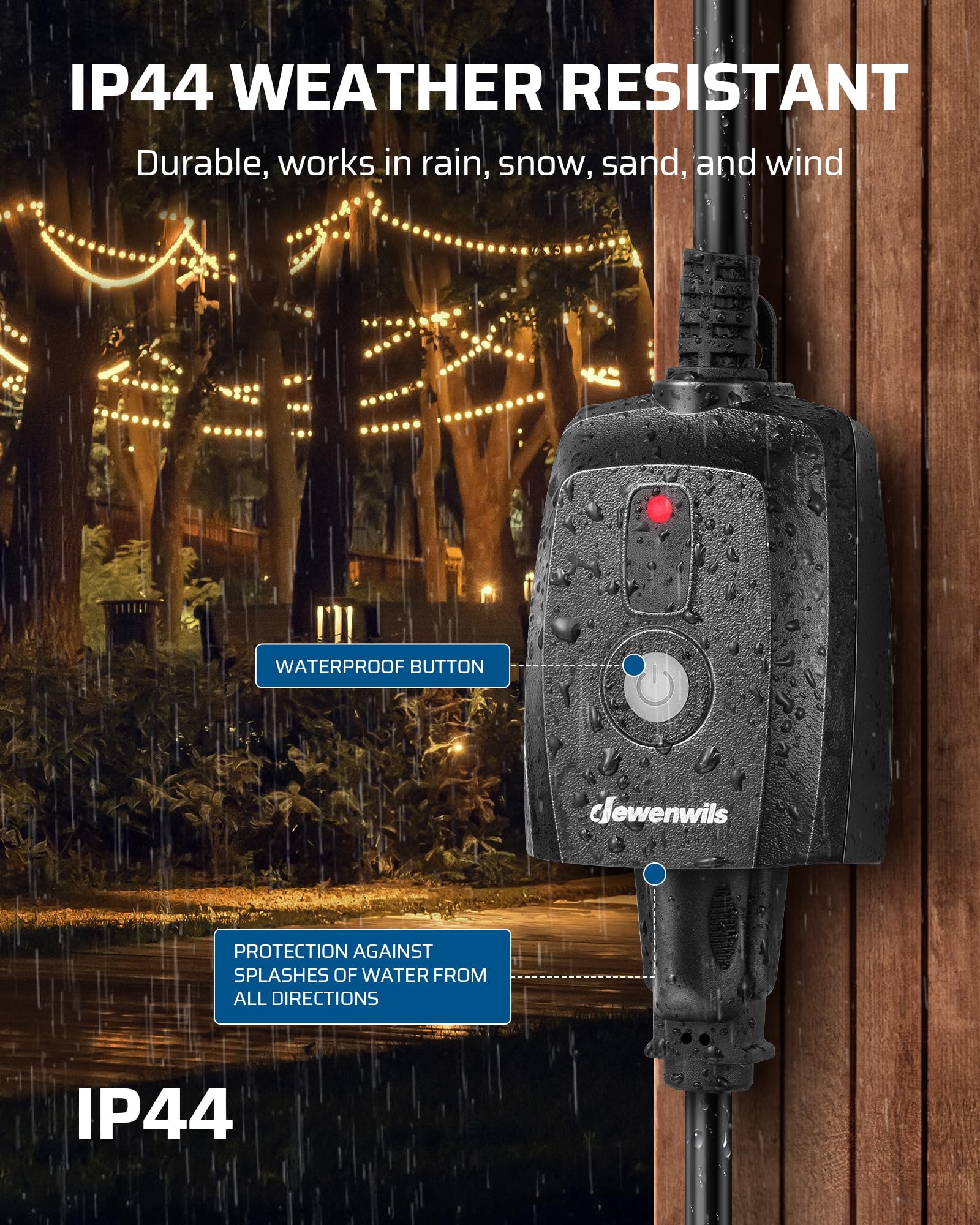DEWENWILS Outdoor Dimmer for String Lights, Remote Dimmer Plug, Waterproof Plug-in Dimmer, 100FT Range, 150W Dimmable LED/300W Tungsten Bulbs, Dimmer Switch for Dimmable String Lights