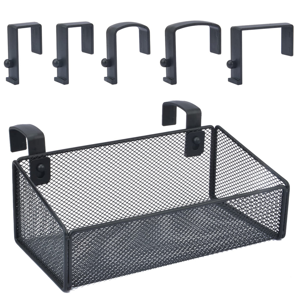 JDYOOMI Hanging Floating Shelves - Metal Mesh Cubicle Storage Organizer with 5 Plastic Hangers (Black)