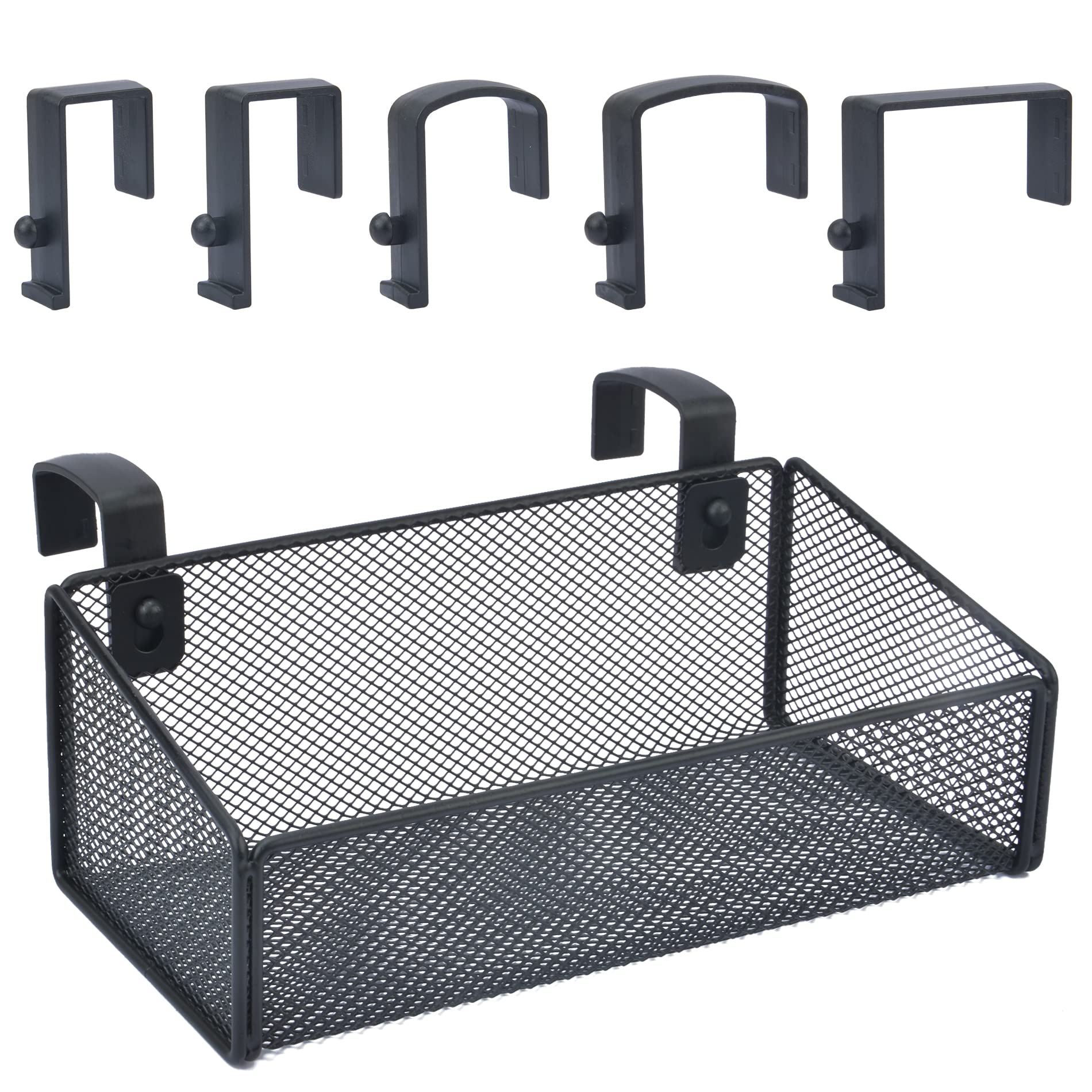 JDYOOMI Hanging Floating Shelves - Metal Mesh Cubicle Storage Organizer with 5 Plastic Hangers (Black)