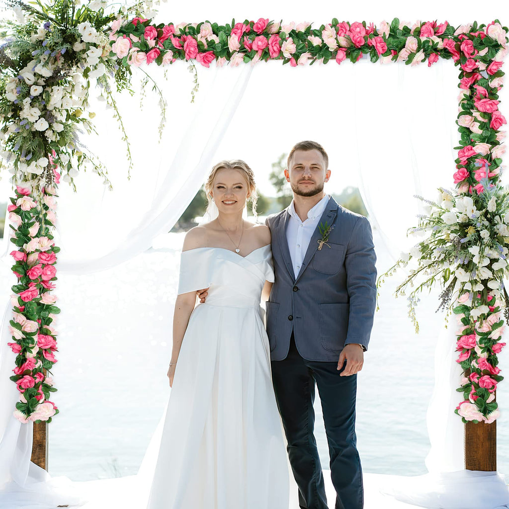 KHOYIME 5 Pack 40 FT Artificial Flower Garland, Fake Pink Roses Vines Silk Flowers Faux Plastic Outdoor Hanging Floral Ivy Garland Decoration for Wedding Arch Bedroom Home Wall Backdrop Room Decor