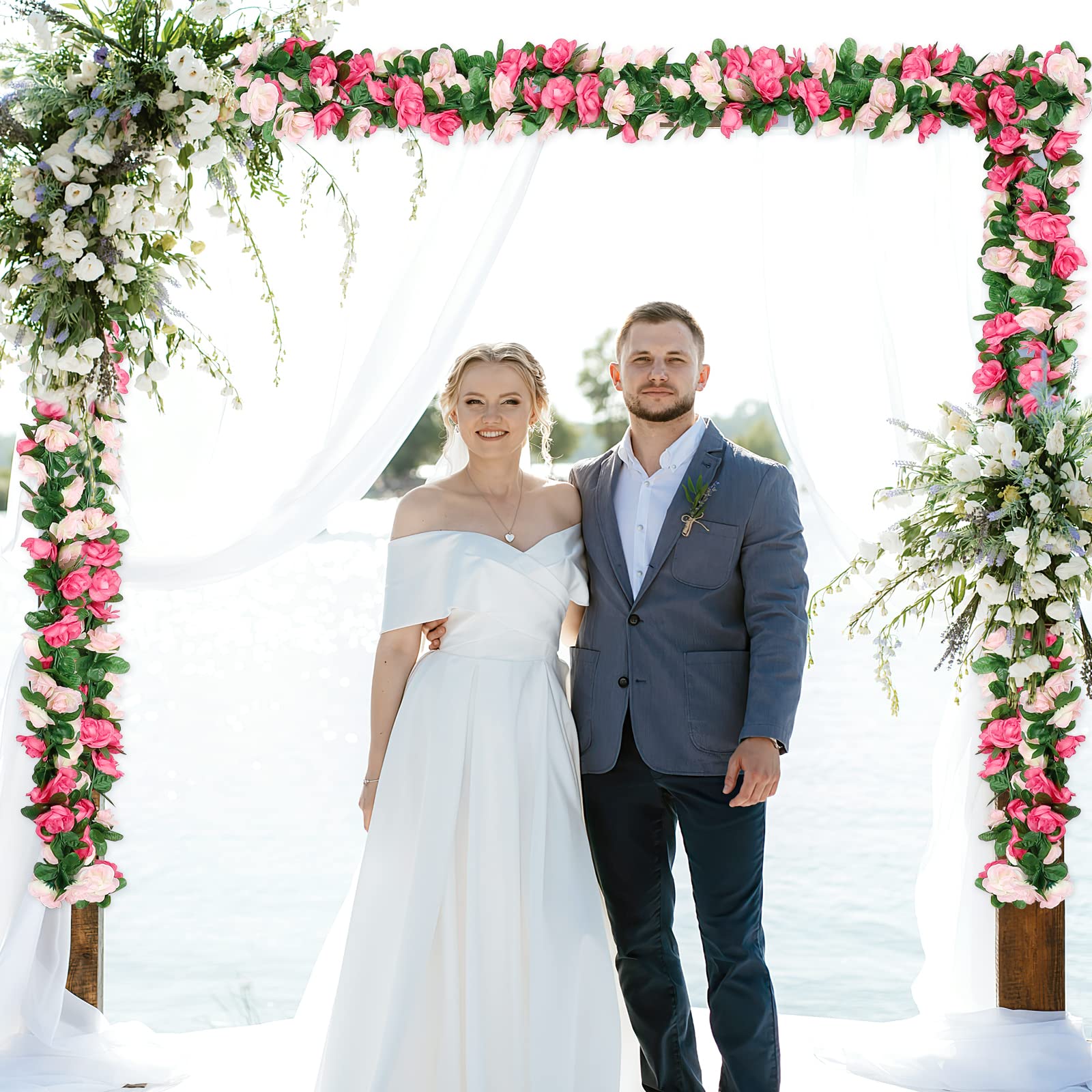 KHOYIME 5 Pack 40 FT Artificial Flower Garland, Fake Pink Roses Vines Silk Flowers Faux Plastic Outdoor Hanging Floral Ivy Garland Decoration for Wedding Arch Bedroom Home Wall Backdrop Room Decor