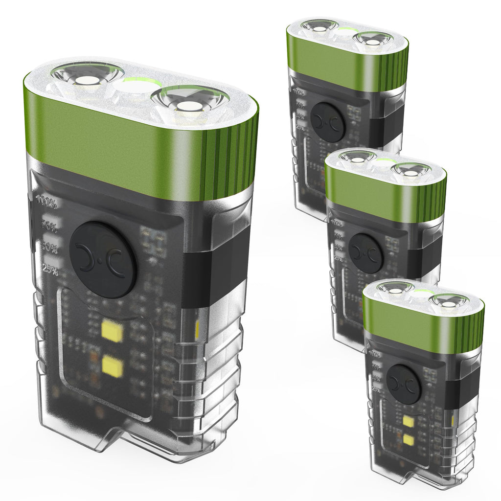 COOZAMING Rechargeable EDC Clip Flashlight G5, 10 Lighting Modes 2 Illumination Angles, USB C Charging Mini Flashlight Magnetic for Home, Christmas Gift, Walk, Emergency, Night Working, 4 Pack, Green