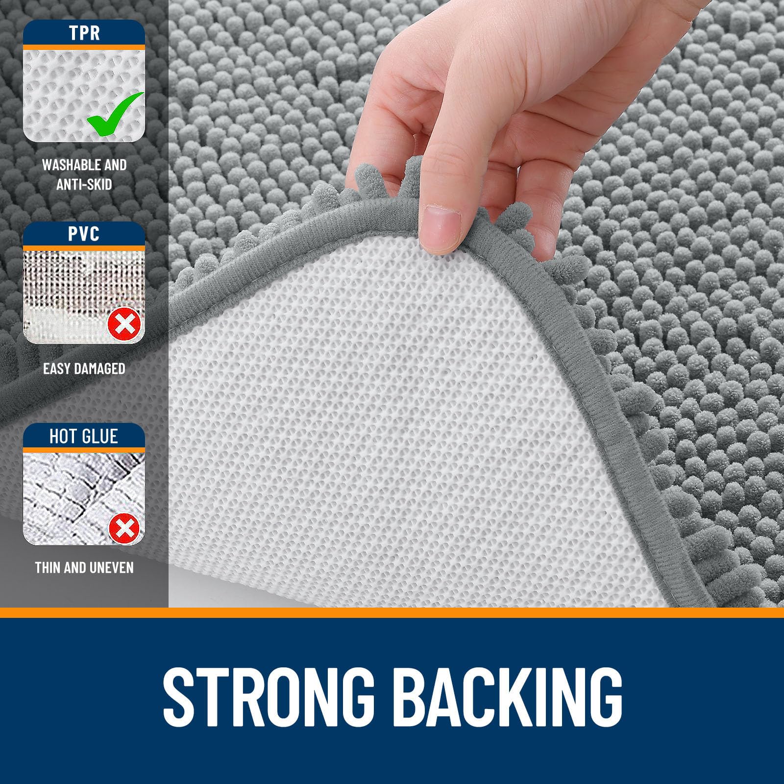 OLANLY Chenille Bath Mat 20" x 30", Extra Soft Absorbent Plush Bathroom Mat, Rubber Backing Quick Dry, Machine Washable Bath Mats for Bathroom Floor, Tub and Shower, Home Decor Accessories, Grey