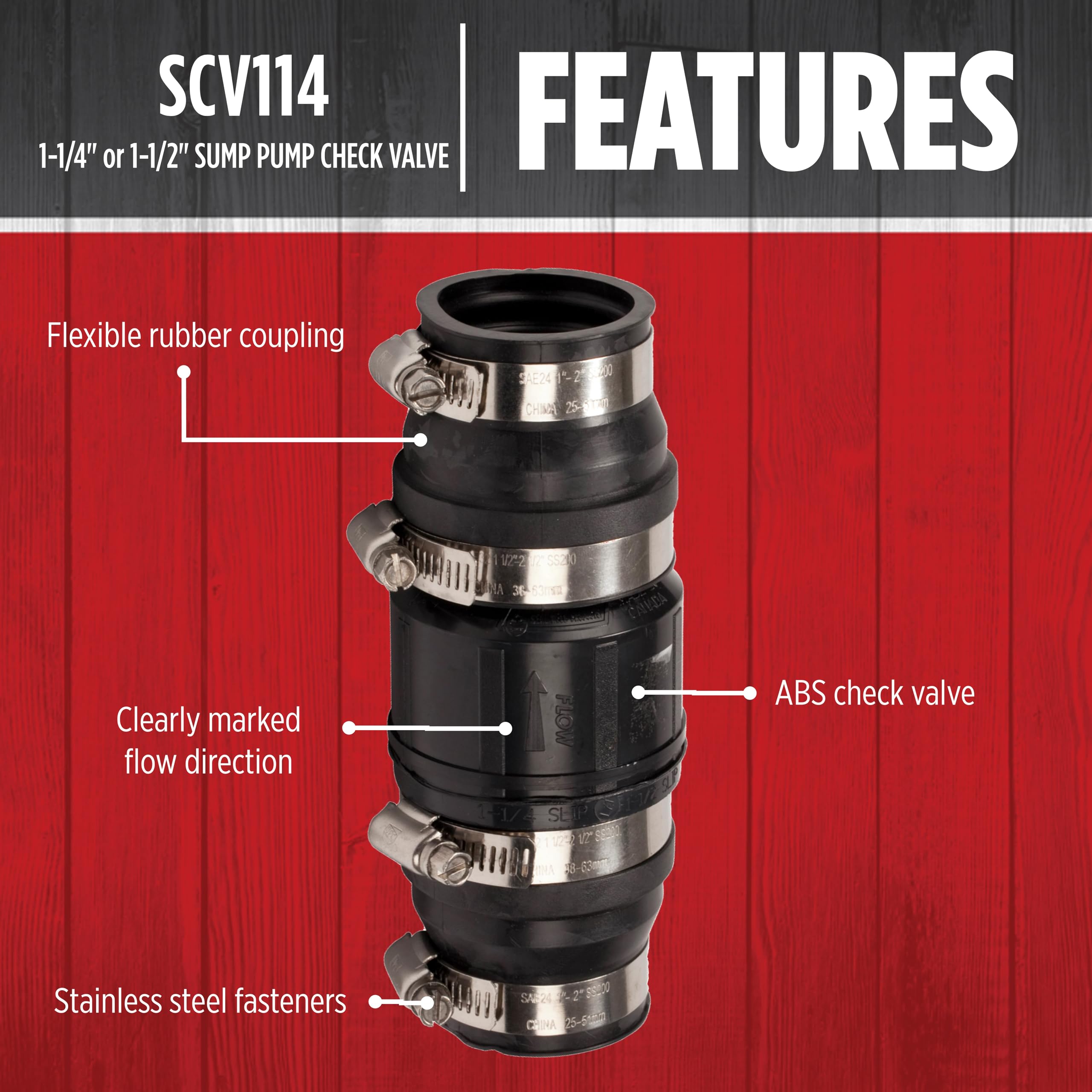Red Lion SCV114 1-1/4-Inch and/or 1-1/2-Inch ABS Vertical Sump Pump Check Valve, Black, 14942901