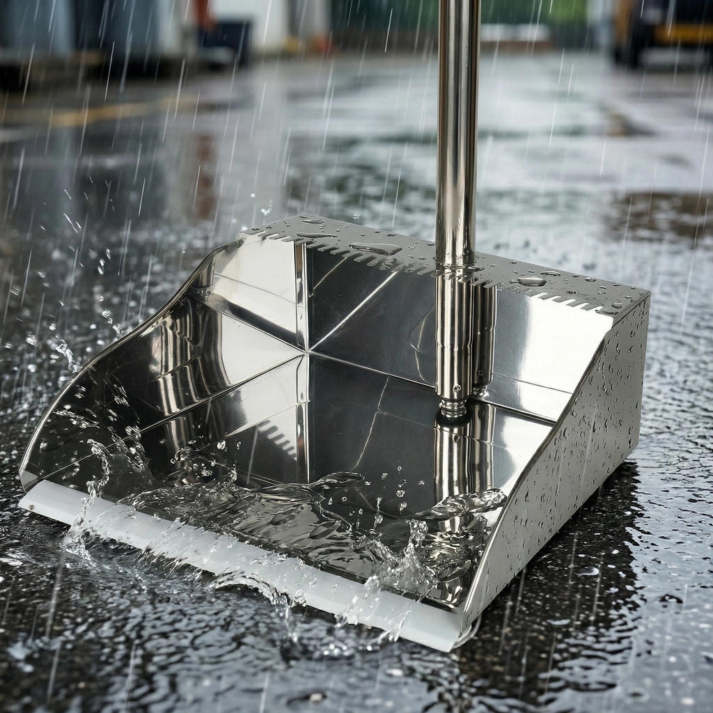 Metal Dustpan Long Handle Stainless Steel Dustpan,Heavy Duty Dust Pan with Teeth,Indoor Outdoor Standing Up Dust Pan for Home Kitchen Lobby Room Office
