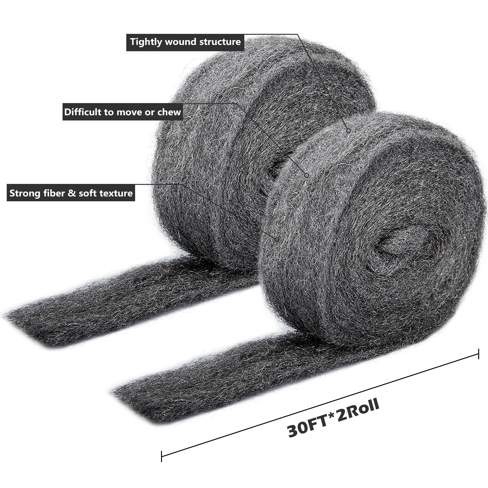 60FT(1.3 LB) Steel Wool Roll, Coarse Wire Fabric for Pest Control, Hardware Gap Blocker & Animal Proofing in Home & Garden (DIY Kit)