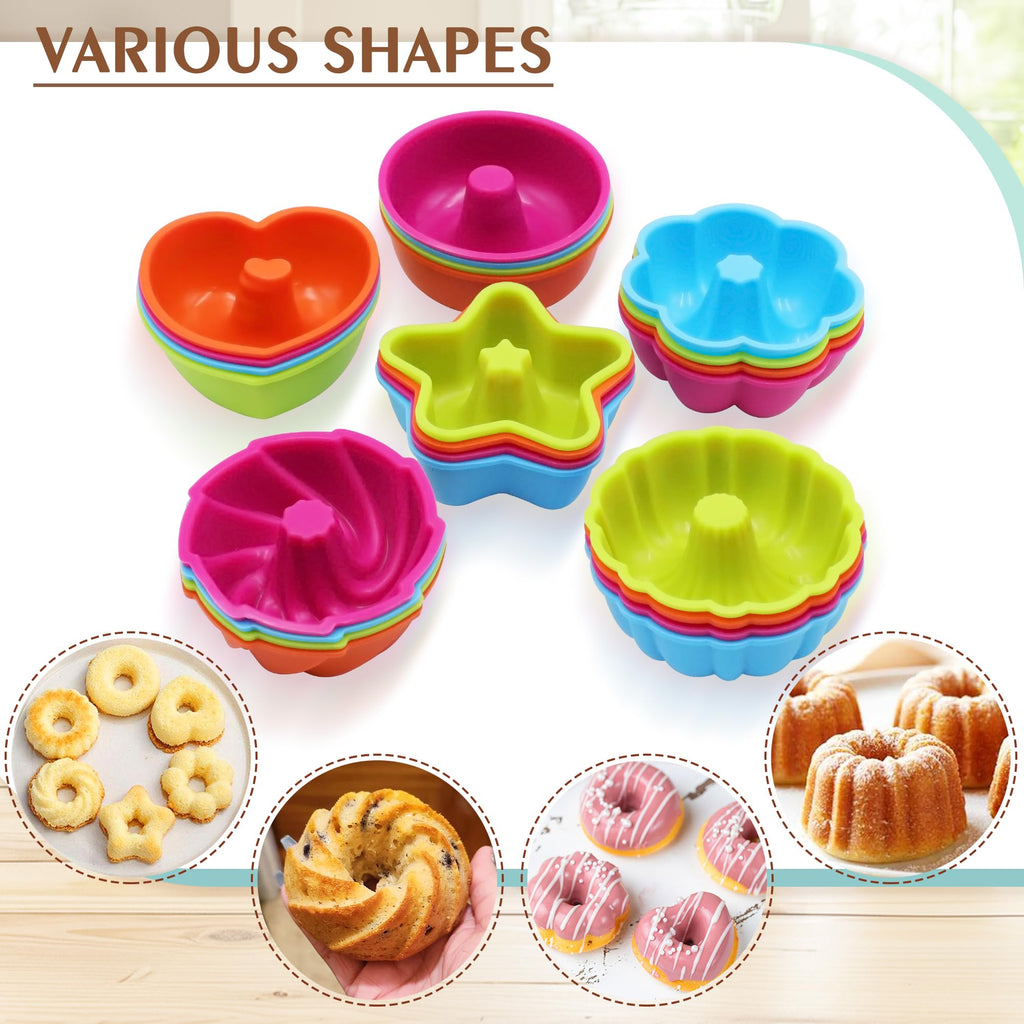 To encounter 24Pack Silicone Molds, Nonstick 2 3/4 inches Silicone Donut Mold, Silicone Baking Cups, Silicone Donut Pan, Muffin, Jello, Bagel Pan, Oven- Microwave- Dishwasher Safe