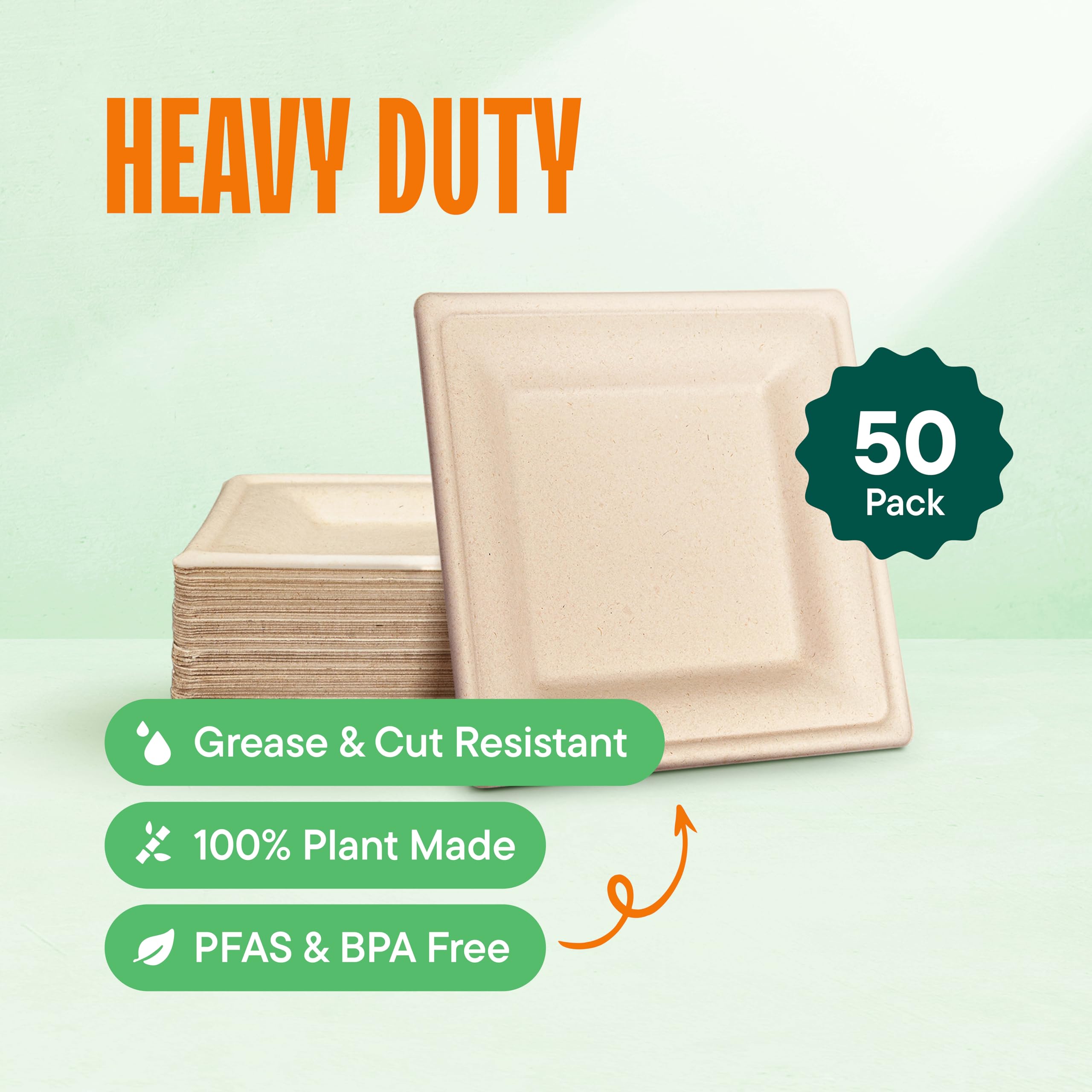 100% Compostable Square Paper Plates [6" x 6", Pack of 50] Elegant Premium Disposable Plates, Natural Unbleached Bagasse, Eco-Friendly, Made from Sugarcane Fibers, 6" Biodegradable Plate