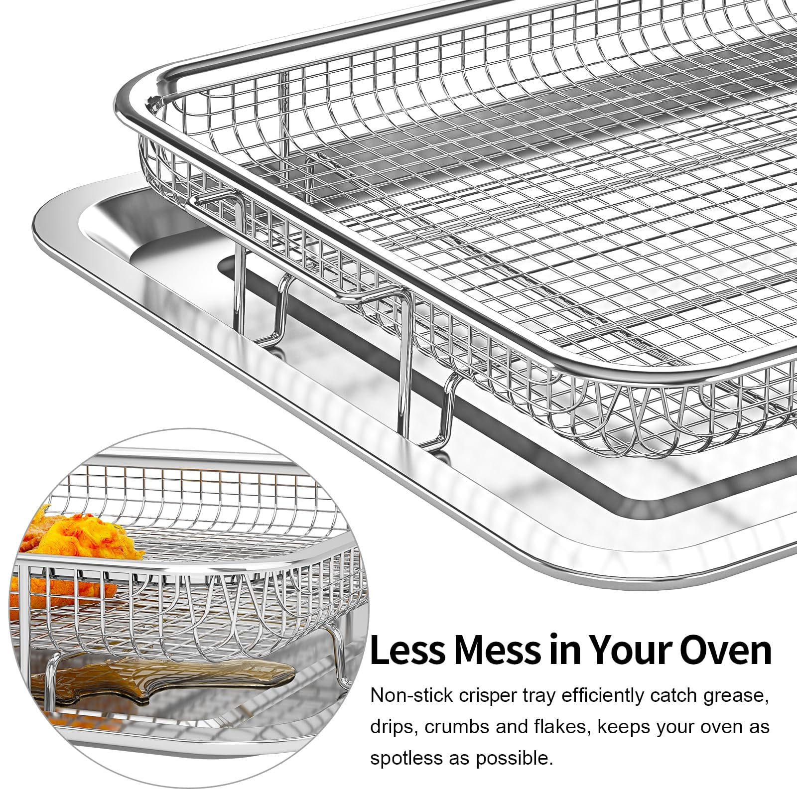 Krzaw Large Air Fryer Basket for Oven with 30 PCS Parchment Paper, Non-Stick Stainless Steel Crisper Tray and Pan Set for Baking Grilling Fries Bacon Chicken (15.6"X11.6")