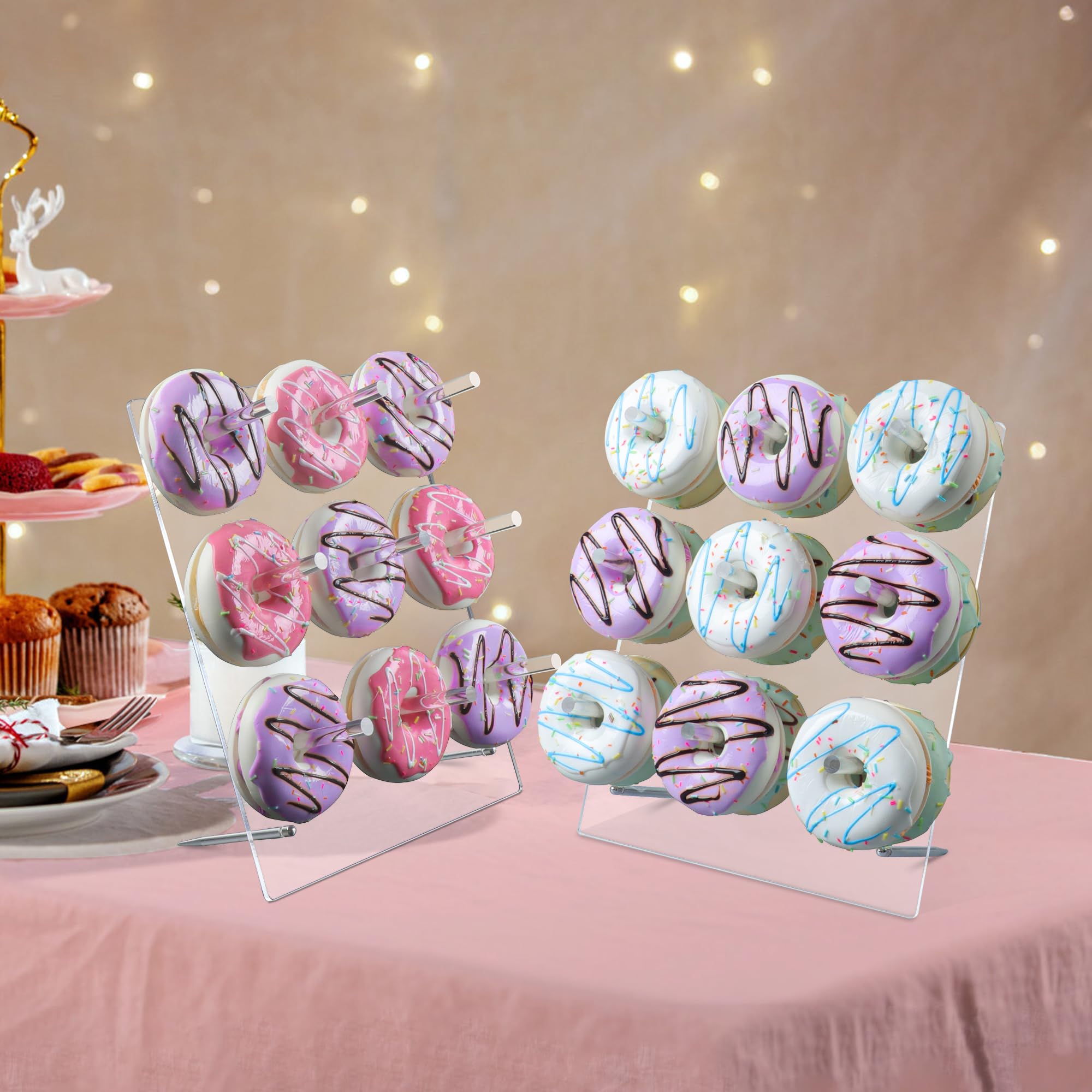LoveDisplay donut wall, 2 Pack Acrylic Donut Stand, Clear Donut Stands for Dessert Table, 12" X 10'' Donut Wall Display Stand for Birthday, Wedding, Baby Shower, Christmas, Party