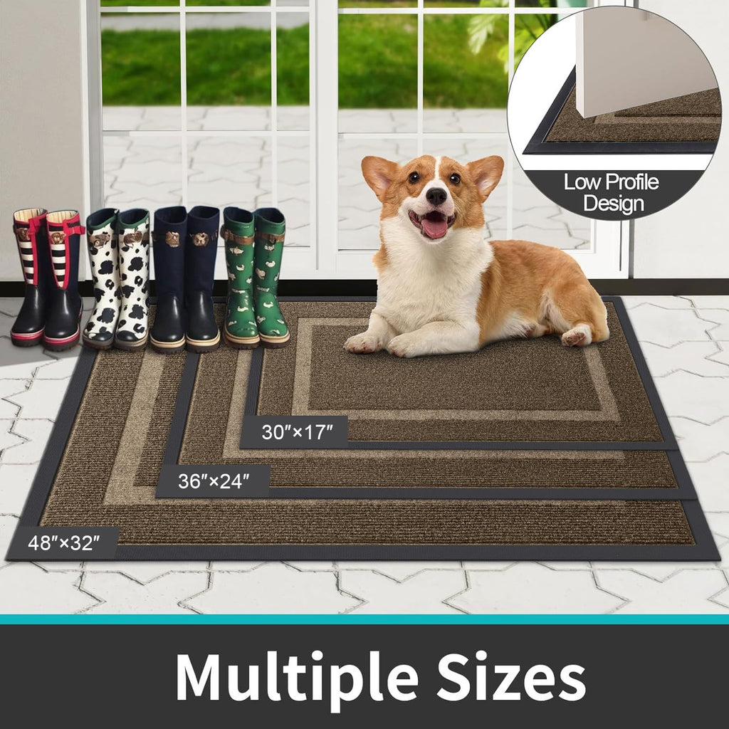Arotive Front Door Mat Outdoor Indoor Entrance, Non Slip Heavy Duty Sturdy Natural Rubber Mat, Durable & Fade Resistant, Easy Clean Low Profile Welcome Mat for Entryway and Patio, 30 x 17, Brown