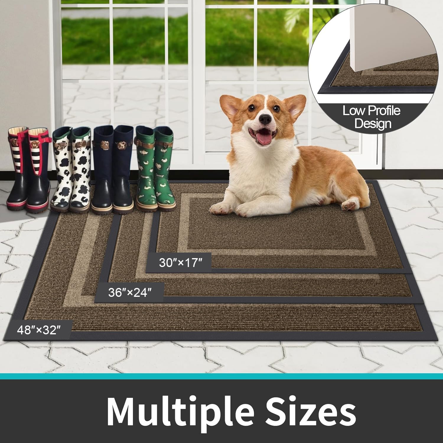 Arotive Front Door Mat Outdoor Indoor Entrance, Non Slip Heavy Duty Sturdy Natural Rubber Mat, Durable & Fade Resistant, Easy Clean Low Profile Welcome Mat for Entryway and Patio, 30 x 17, Brown
