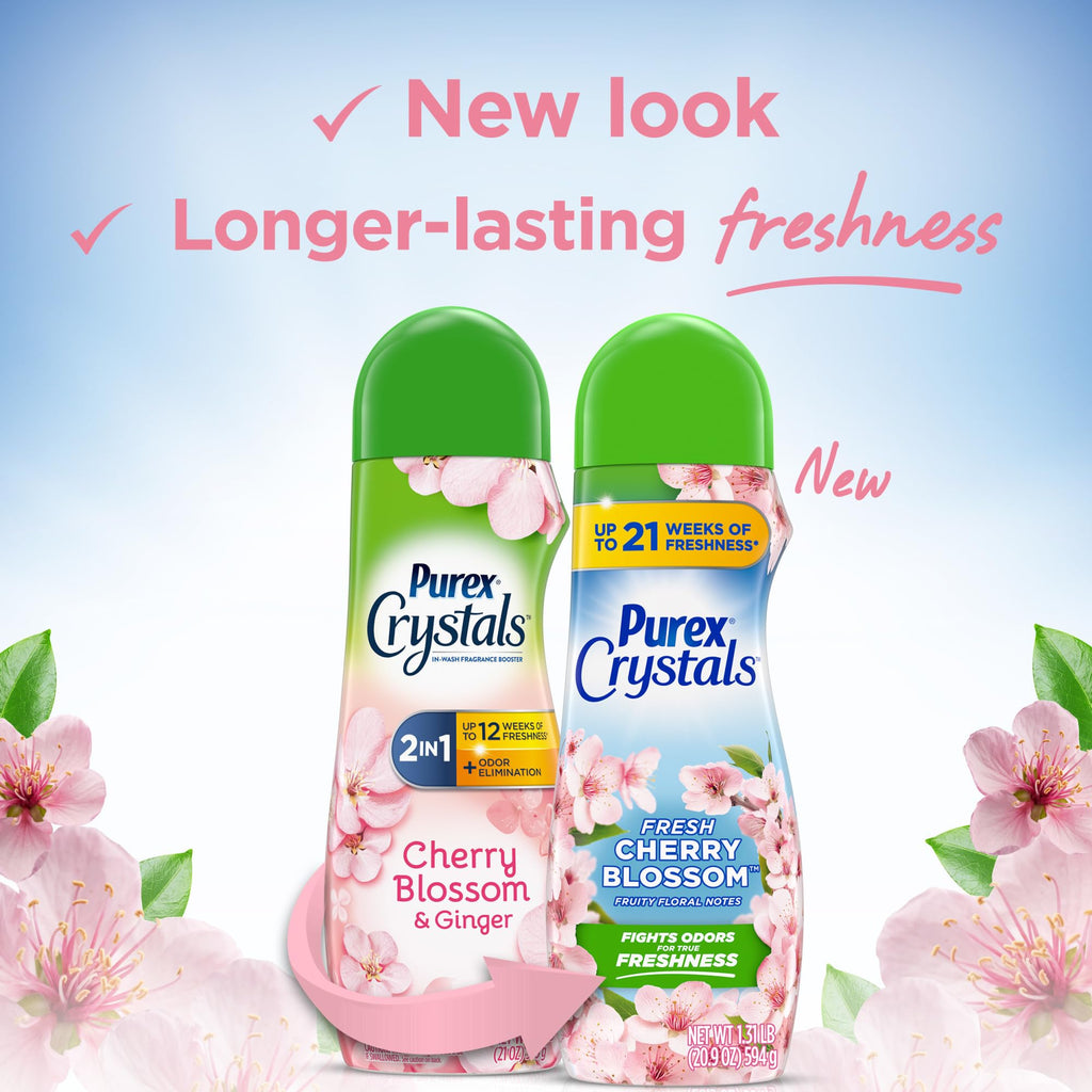 Purex Crystals in-wash Fragrance and Scent Booster, Cherry Blossom & Ginger, 21 Ounce (Pack of 4)