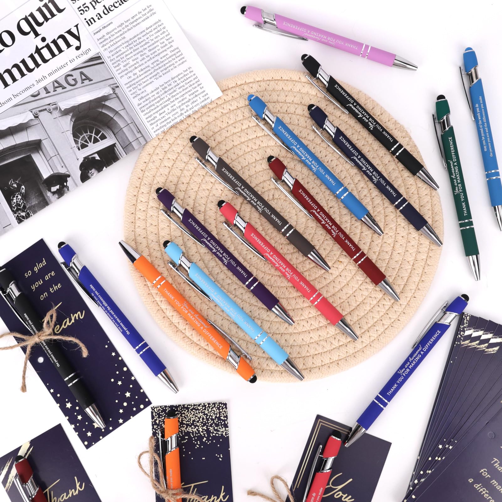 FAMALL 24 Sets Motivational Thank You Gifts Pens Employee Appreciation Gifts Teacher Gifts Pen Set Bulk Small Gifts for Women Teacher Staff Coworker Employee Office Worker Team Nurse Christmas Gifts