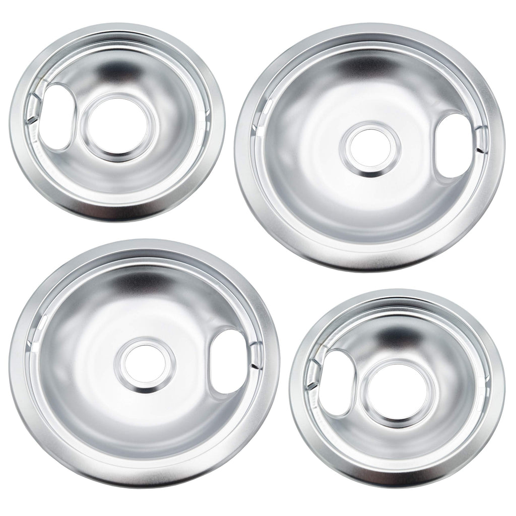 316048413 and 316048414 Chrome Stove Burner Drip Pans Replacement Compatible with Frigidaire Whirlpool Electric Range Include 2 x 6 in, 2 x 8 in