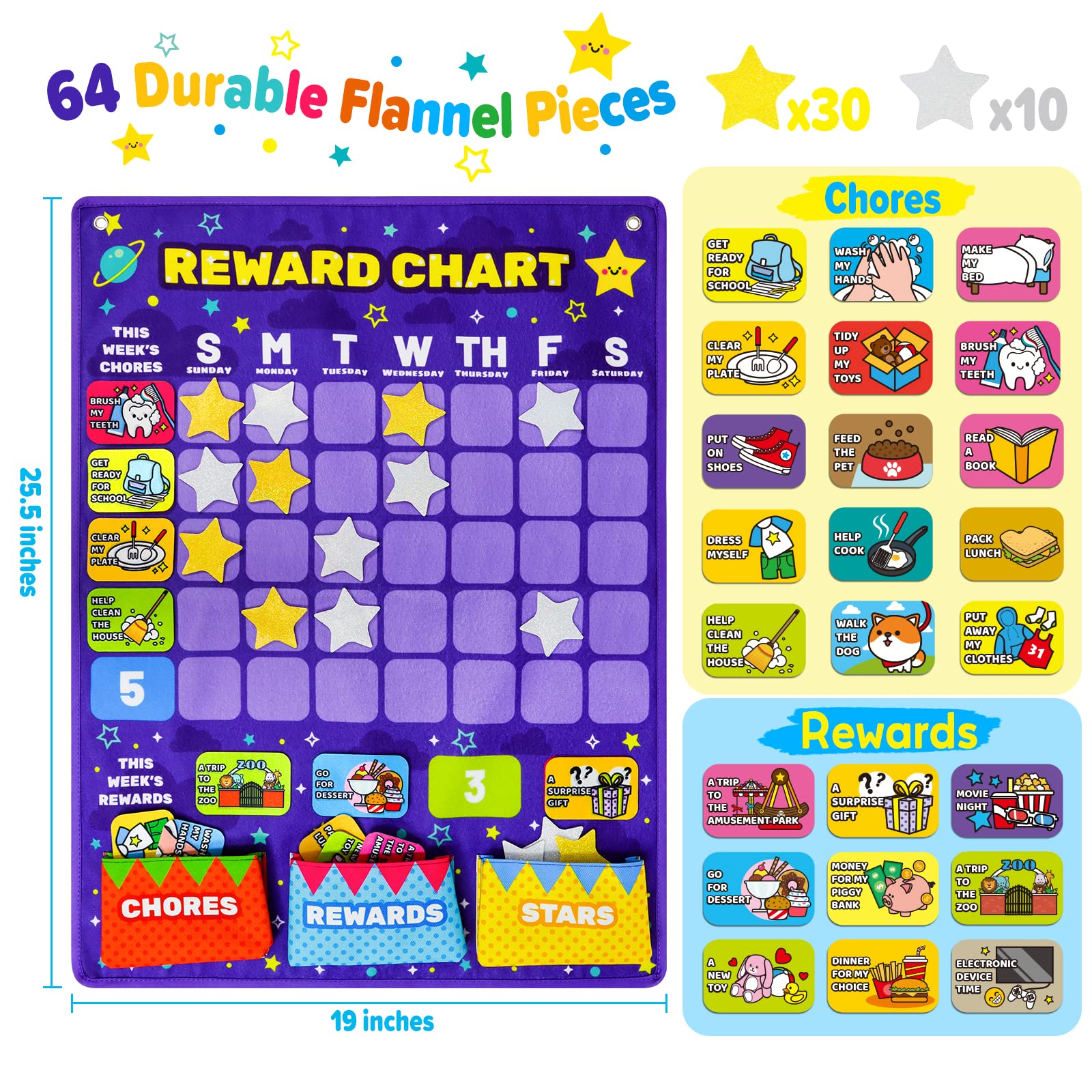 Taika 25.5x19 inch Incentive Chart, Behavior Reward Chart, Reward Charts, Training Chore Chart, Schedule for Kids, Responsibility Daily Chart, Behavior Checklist for 4 years+