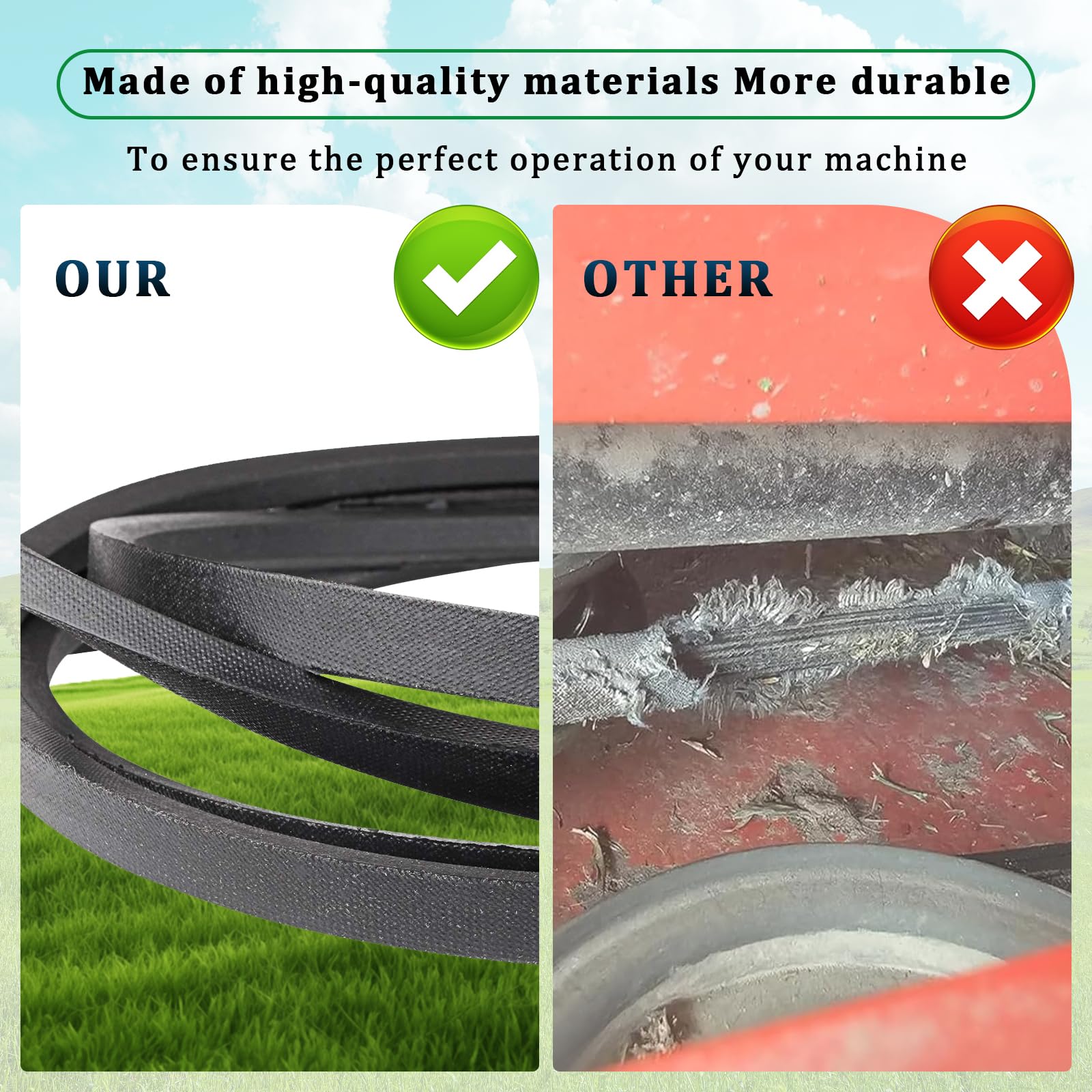 Podoy GX20072 Mower Deck Belt Replacement for John Deere 42 inch Deck L100 L110 LA100 LA115 D110 D105 E100 S100, 1/2" x 103.88" Heavy Duty Reinforced Rubber Lawn Mower Belt