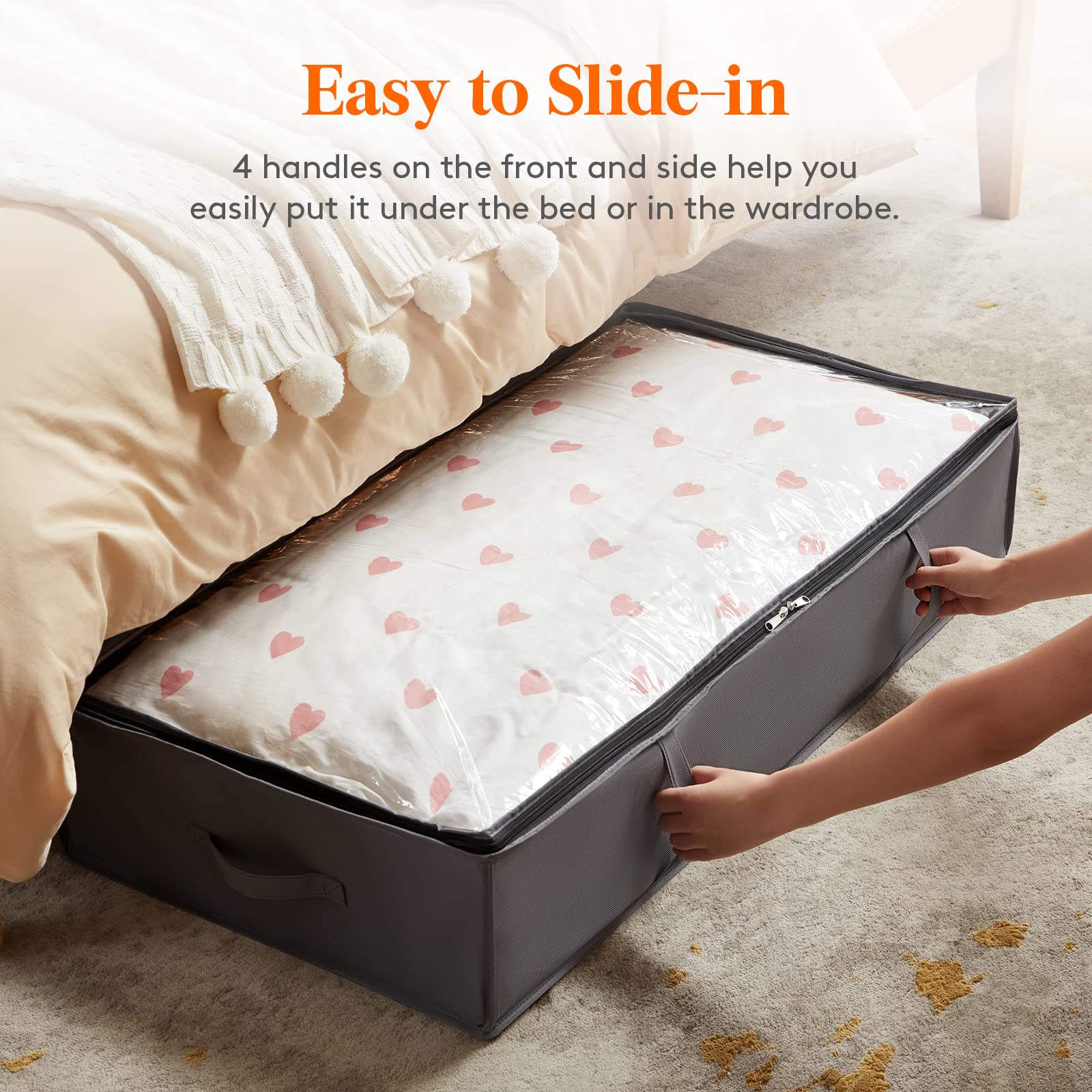 Lifewit 4 Pack 95L Under Bed Storage Bins, Foldable Closet Organizers and Storage Containers,Underbed Storage Bags with Reinforced Handle for Blanket,Clothing,Comforter, Sheets,Wrapping Paper, Grey
