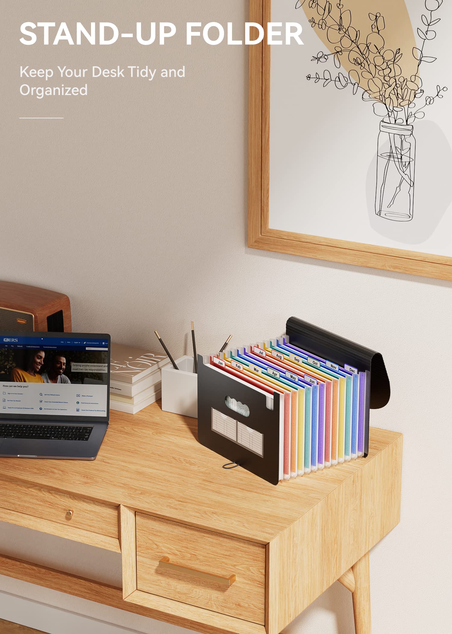 Expanding Files Folder Organizer/Expandable Accordian File Organizer Bag A4/Letter Size Plastic Filing Box, Accordion Document/Coupon/Receipt Organizer with Colored Labels for Office/School