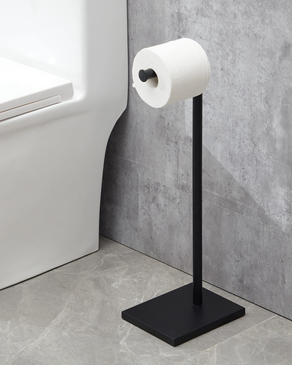 DECLUTTR Black Toilet Paper Holder, Bathroom Toilet Paper Roll Holder Stand with Reserve, Toilet Paper Holder Free Standing with Storage