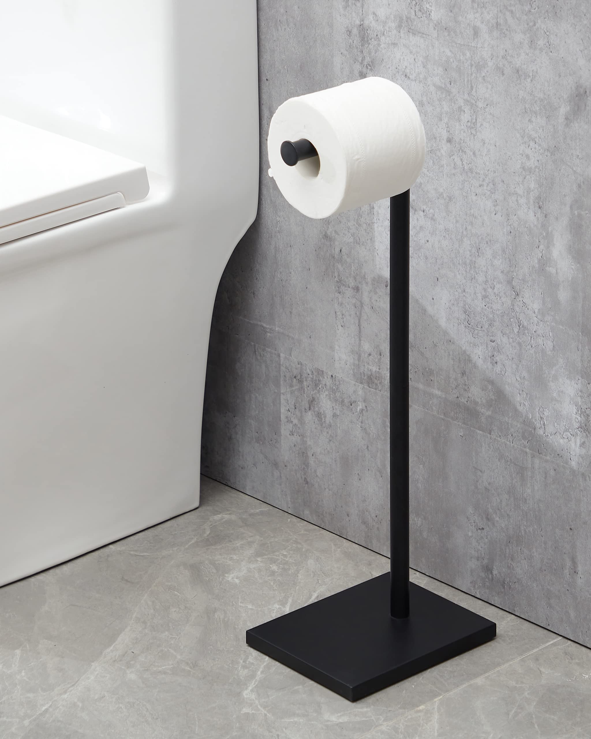 DECLUTTR Black Toilet Paper Holder, Bathroom Toilet Paper Roll Holder Stand with Reserve, Toilet Paper Holder Free Standing with Storage