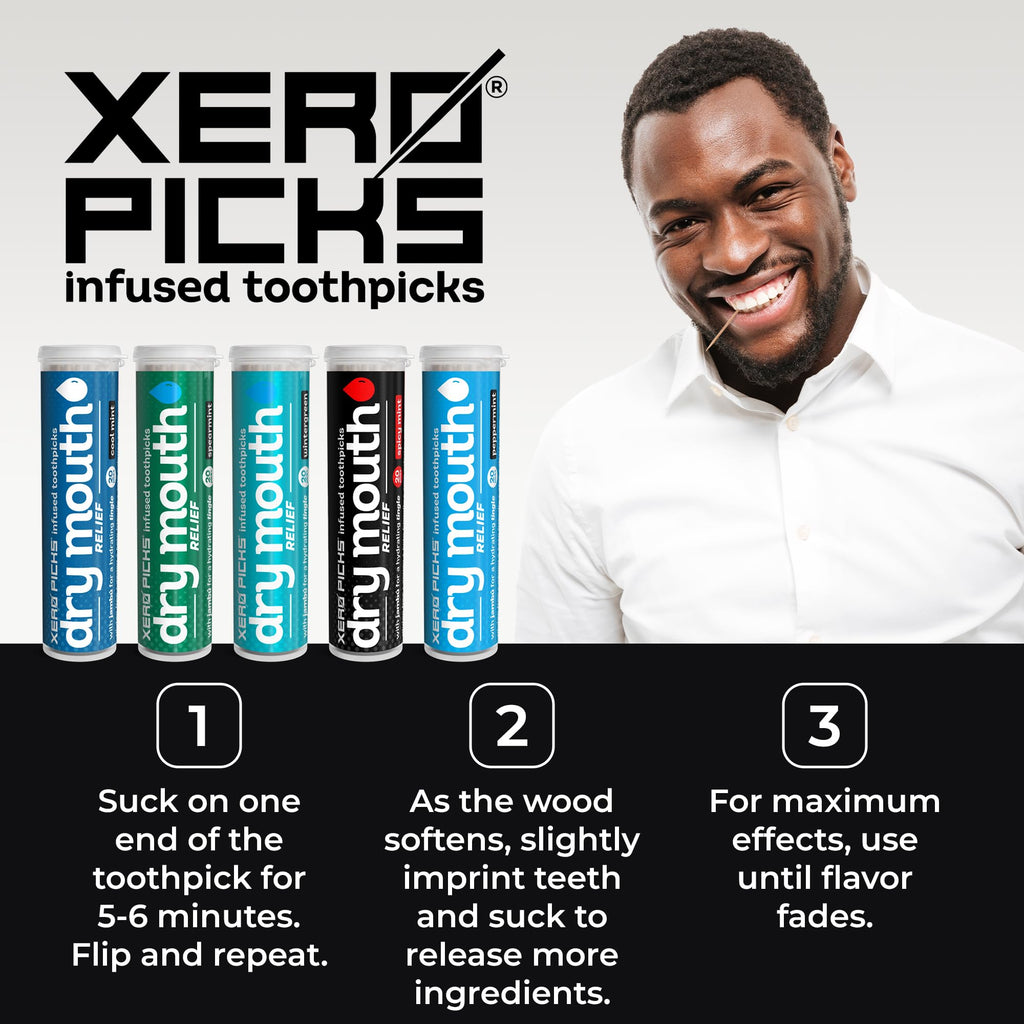 Xero Picks Dry Mouth - Infused Flavored Toothpicks for Long Lasting Fresh Breath & Dry Mouth Prevention (Mints Variety, 20 Count (Pack of 5))