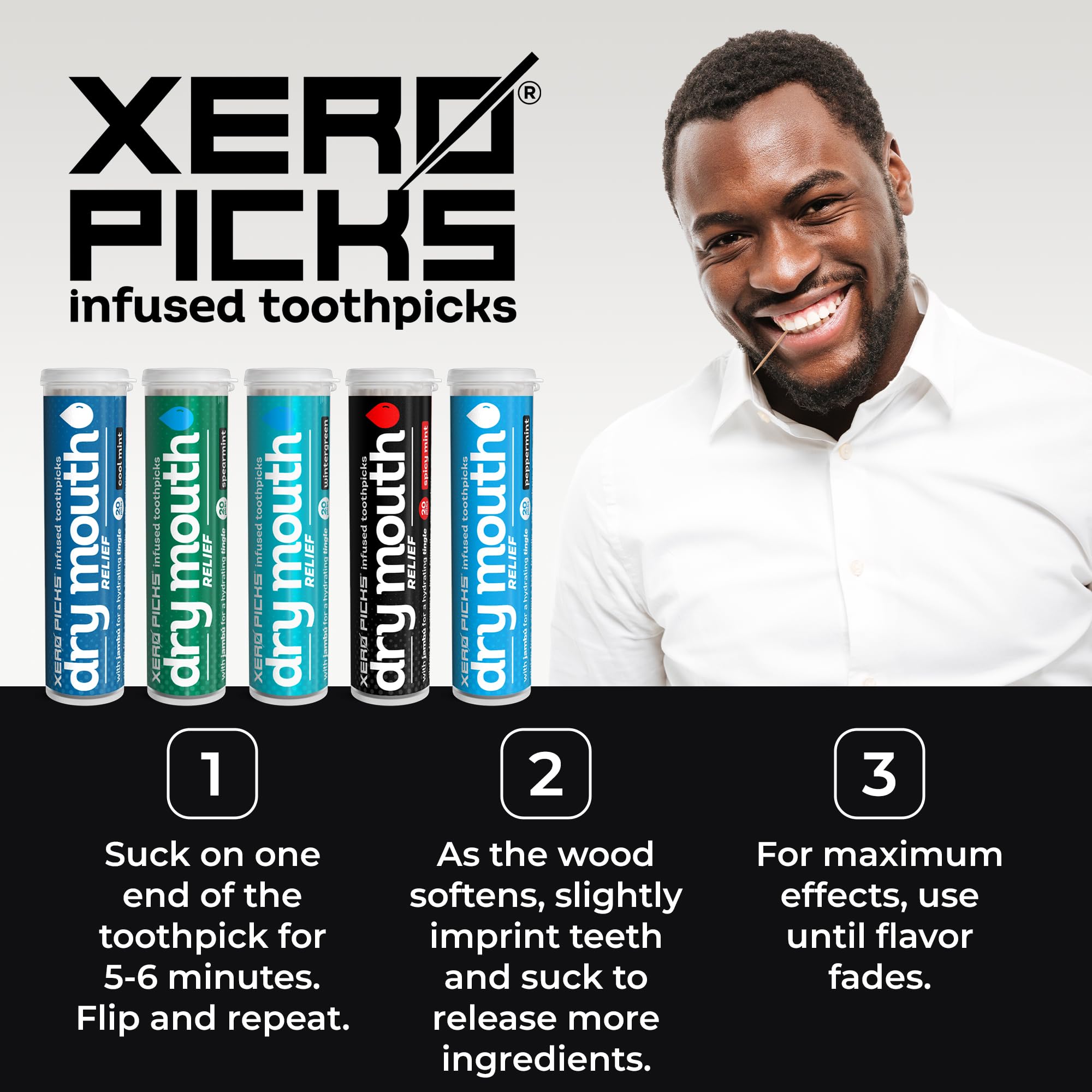 Xero Picks Dry Mouth - Infused Flavored Toothpicks for Long Lasting Fresh Breath & Dry Mouth Prevention (Mints Variety, 20 Count (Pack of 5))