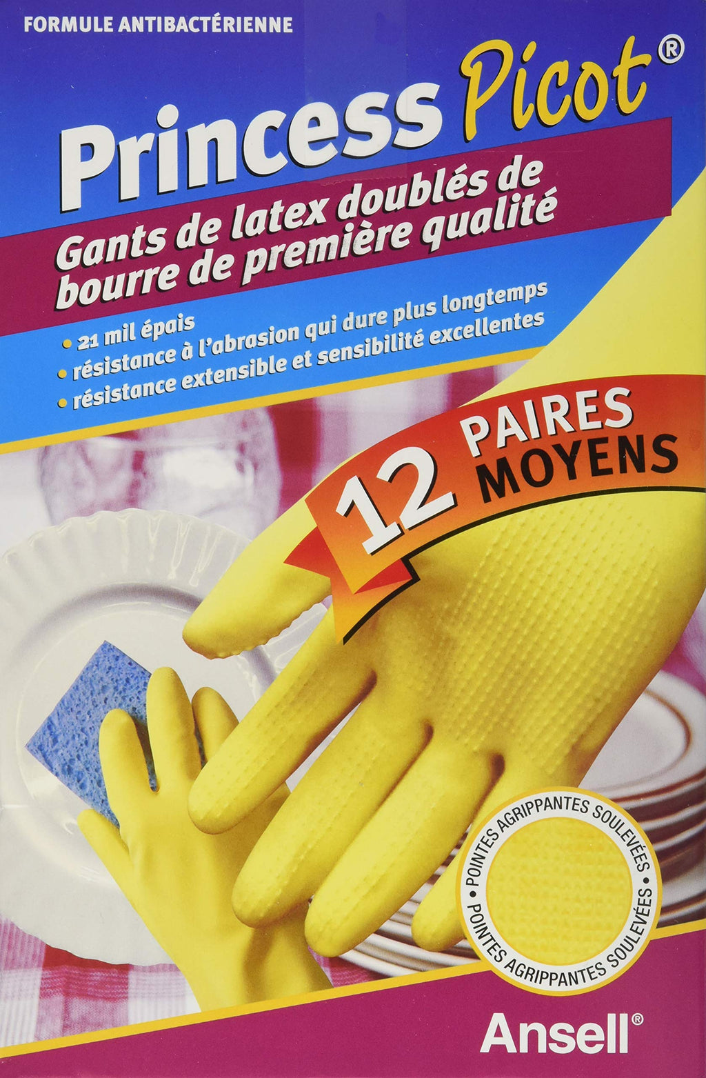 Princess Picot Rubber Gloves Medium (12 Pairs), 12 Count
