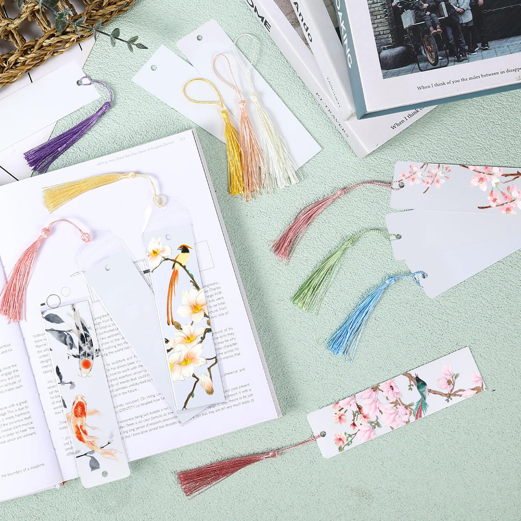30 Pcs Sublimation Blank Bookmark, Heat Transfer Metal Aluminum Sublimation Bookmarks DIY Bookmark Bulk with Colorful Tassels and Self-Sealing Bags for Crafts Birthday Wedding