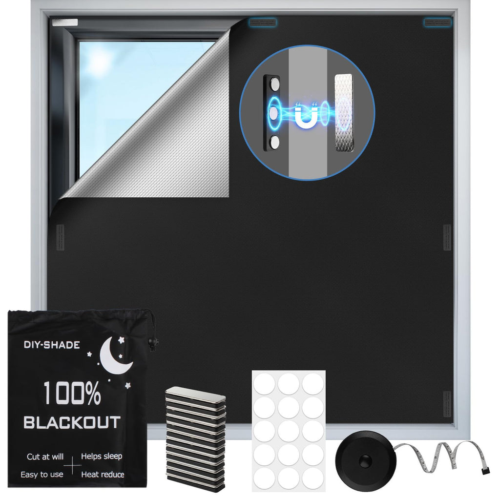 100% Magnetic Blackout Blinds 300 x 148 cm, Portable Black Out Shades Blackout Curtains for Bedroom, Media Room, Nursary, RV, Black Out Window Cover No Drill with Strong Magnets