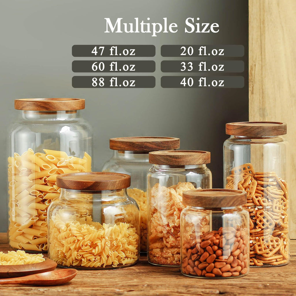 Labina Glass Storage Container Airtight Food Jars Kitchen Canister with Wood Lids, 20 Oz Wide Mouth Pantry Organization Glass Jar for Flour, Sugar, Cookie, Spagetti, Nuts and Candy (2 Pack)