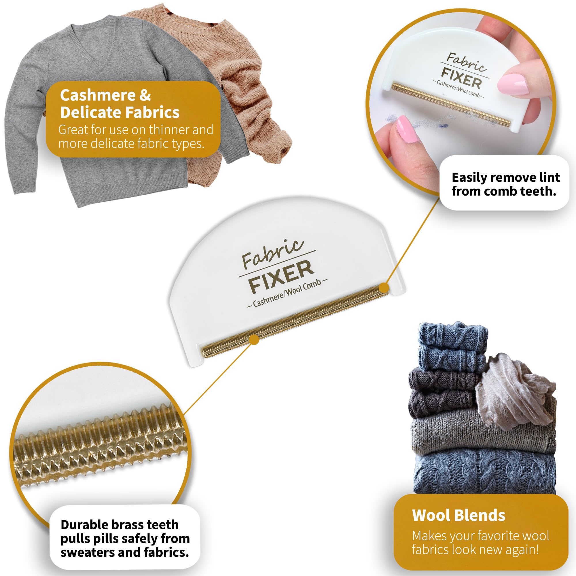 Cashmere Pill Remover Comb & Multi-Fabric Sweater Combs for Pills and Fuzz (3-Pack) Manual Fabric Defuzzer Wool Lint Shaver Comb Scraper for Clothing, Furniture, Sheets and Fabrics