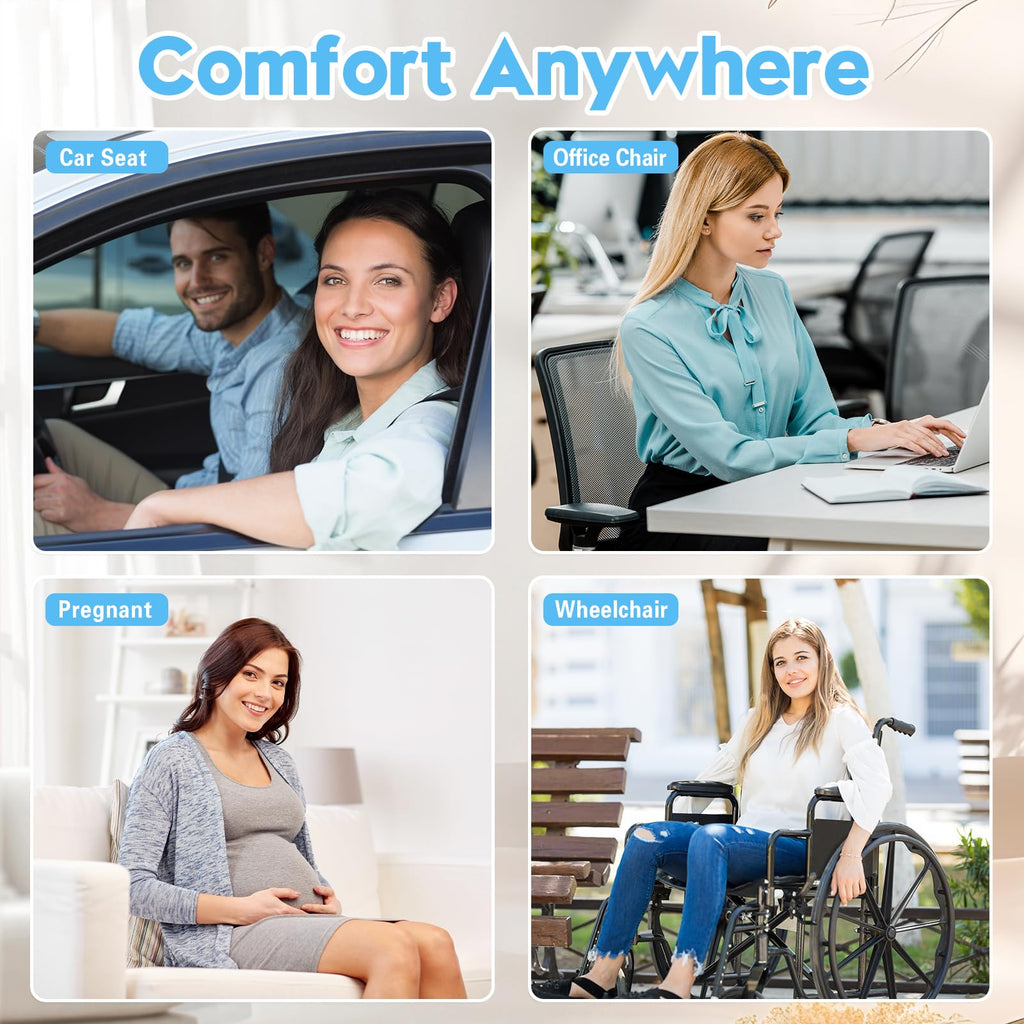 Fenshunder Seat Cushion for Sciatica Relief – Large Ergonomic Memory Foam Pad for Lower Back & Tailbone Support – Orthopedic Cushion for Car, Office Chair, Truck & Wheelchair (Black)