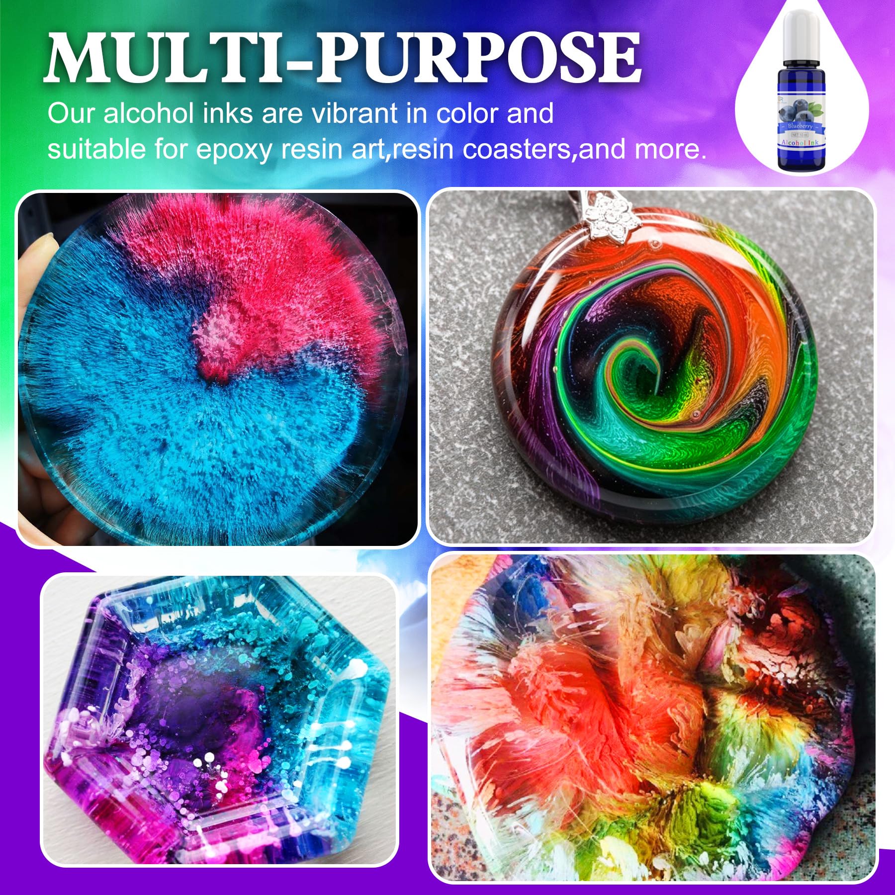 Alcohol Ink Set - 24 Vibrant Colors for Resin Art, Petri Dish Making, Epoxy Painting - Concentrated Alcohol-Based Paint Color Dye for Tumbler Making - 24 x 10ml/.35oz